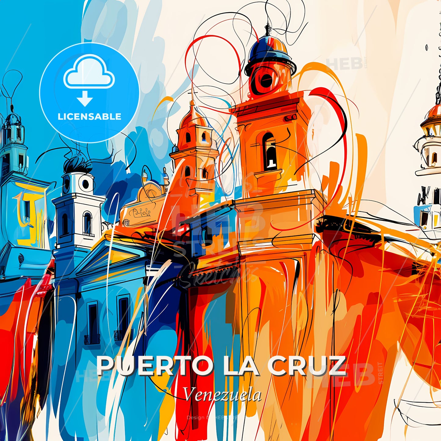 Vibrant Puerto La Cruz, Venezuela - A Colorful Building With Towers - Square format print template