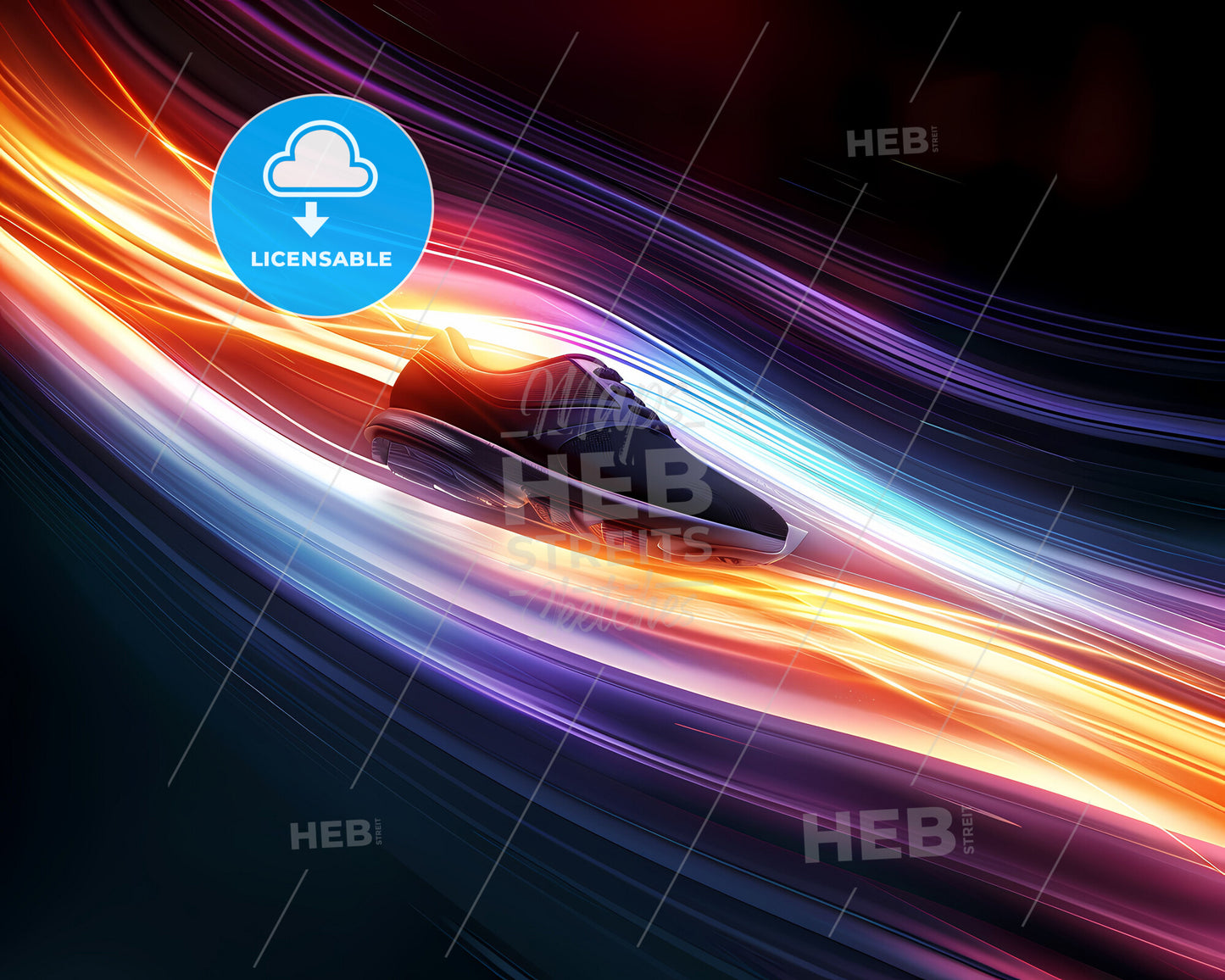 Dynamic Lines Abstract Art Painting Black Background Air Running Shoe Vibrant Painting Colorful Lines