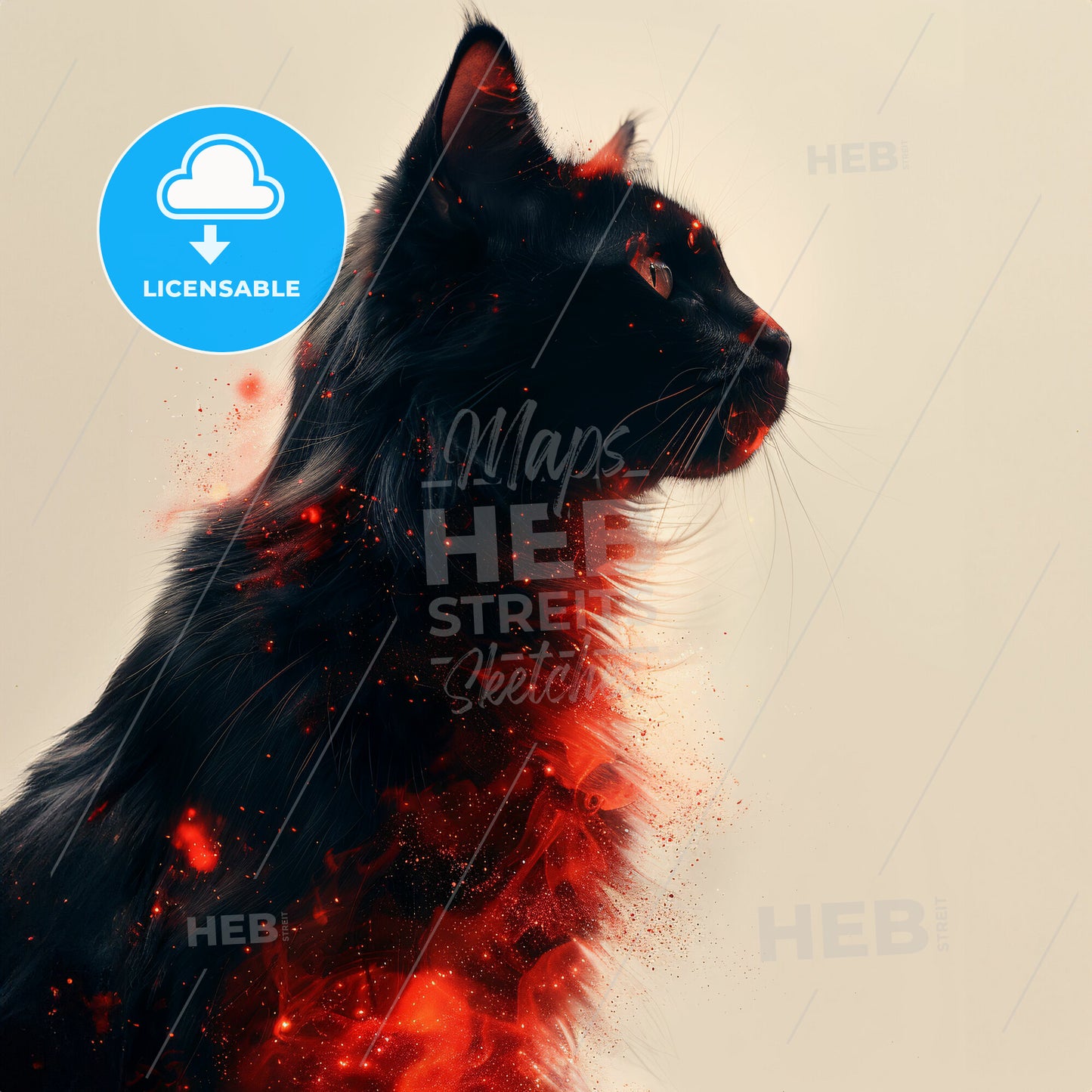 Purrfect Harmony: The Cat’s Meow - A black cat with red smoke