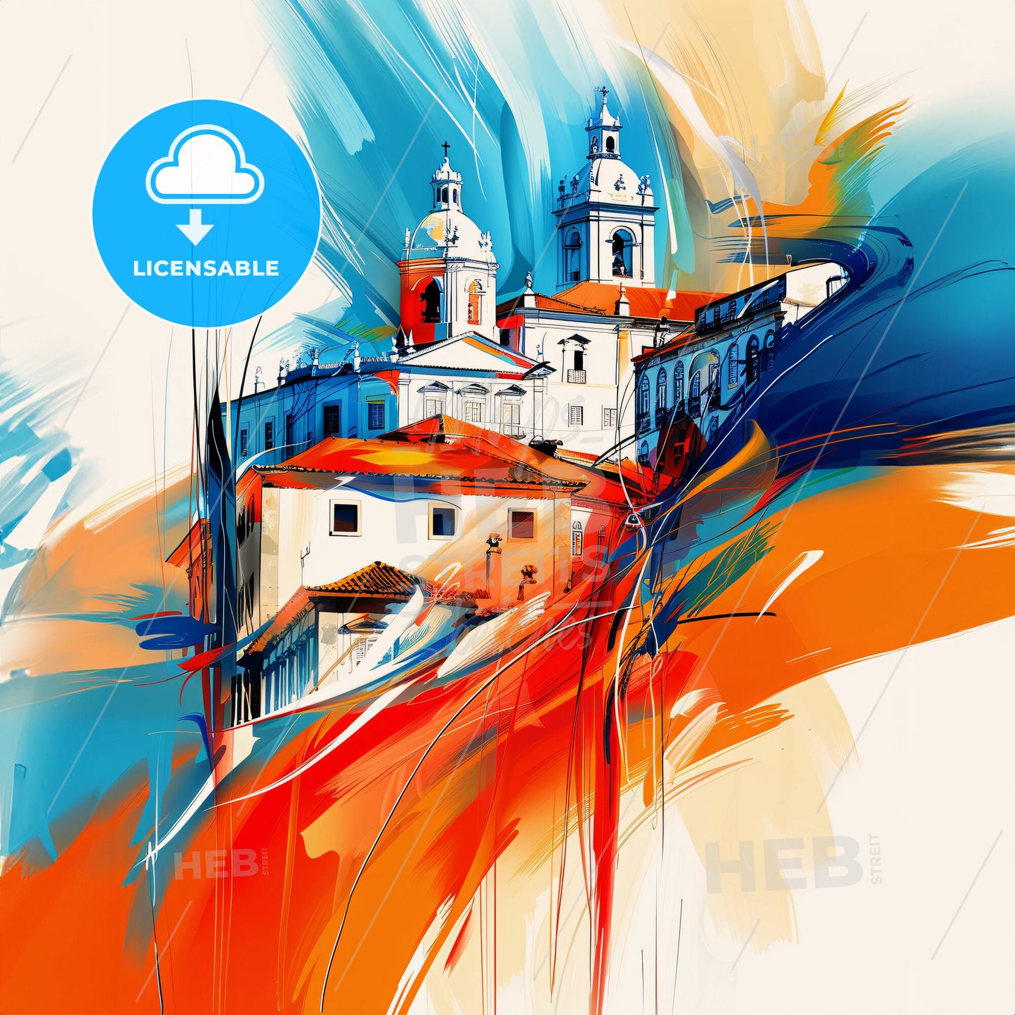 Vibrant Póvoa De Santa Iria, Portugal - A Painting Of A Building With Orange And Blue Colors