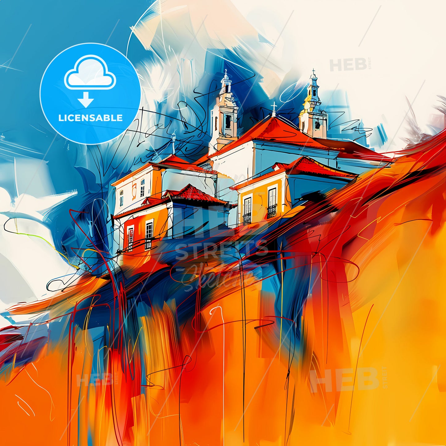 Vibrant Póvoa De Santa Iria, Portugal - A Painting Of A Building On A Hill