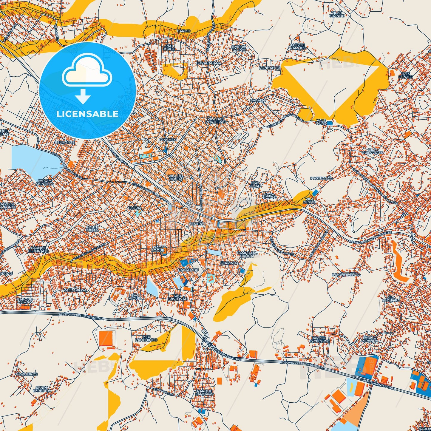 Colorful Queimados Street Map with Labels and Buildings