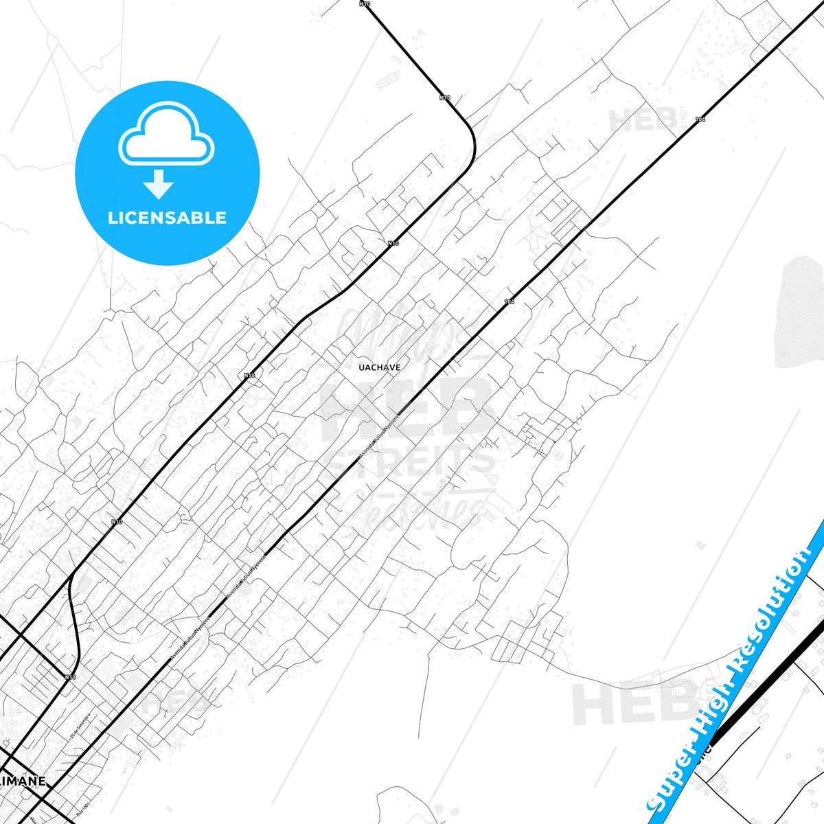 Quelimane, Mozambique Light Map with Street Names, City Names, and Districts