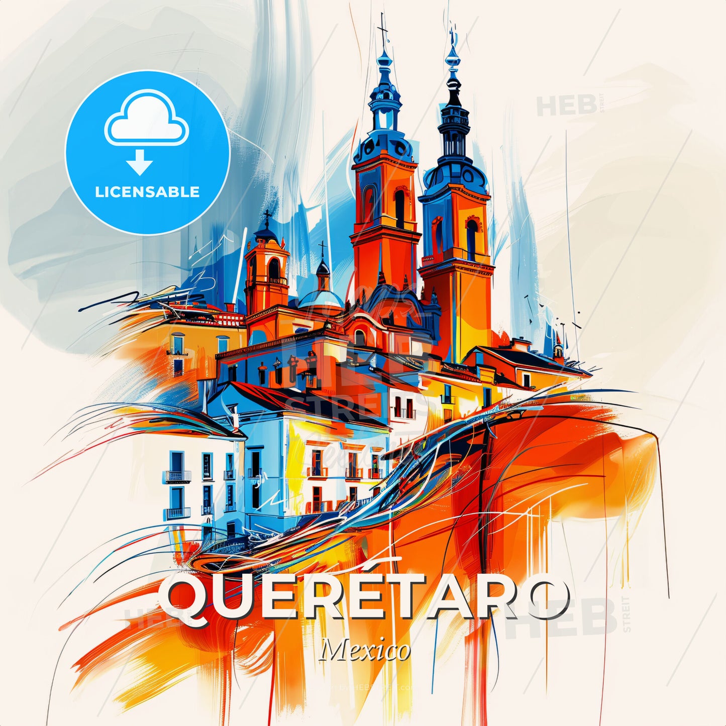 Vibrant Querétaro, Mexico - A Painting Of A Building - Square format print template