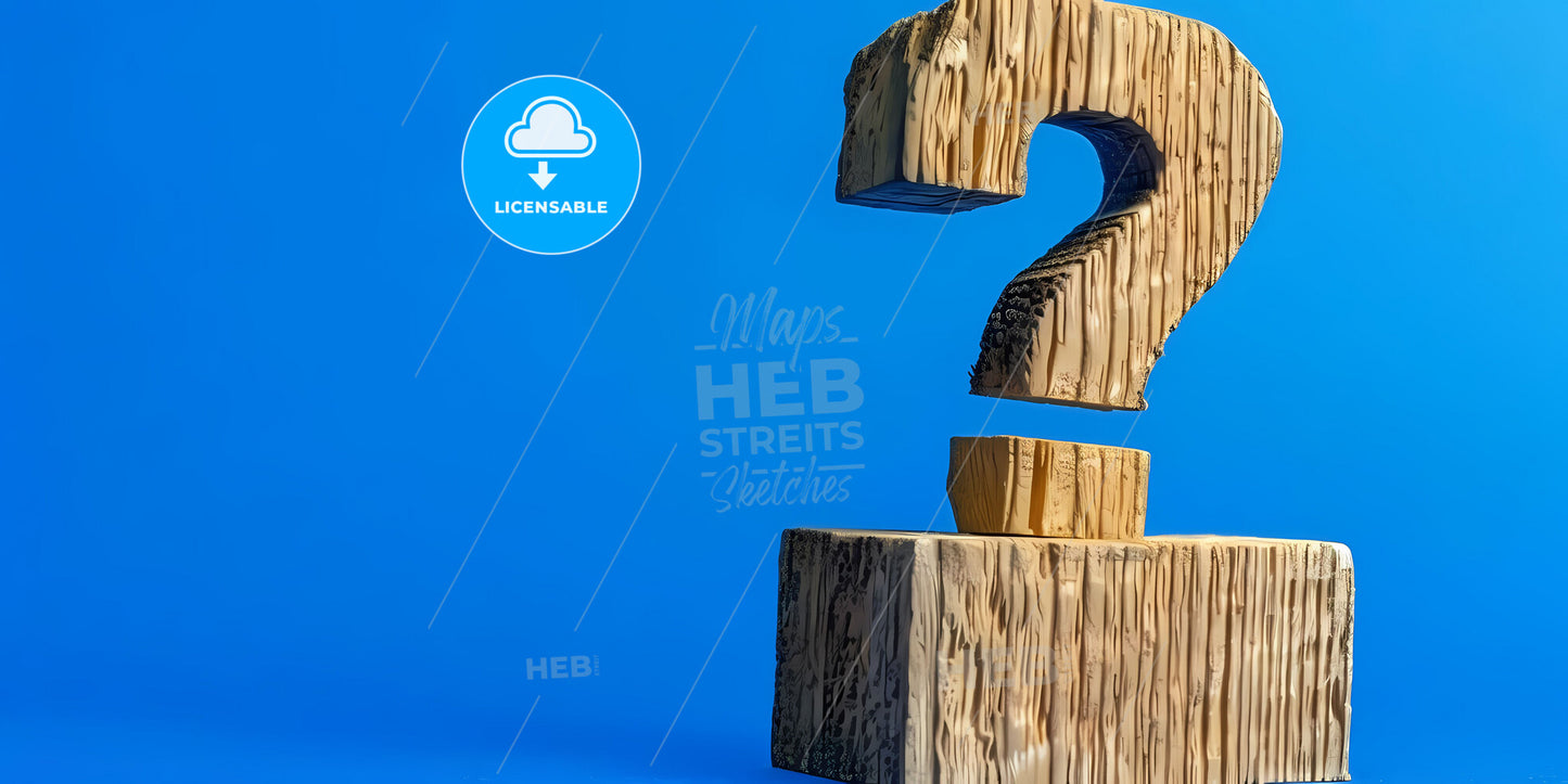 Hand-Painted Wooden Question Mark Art on Block with Copy Space