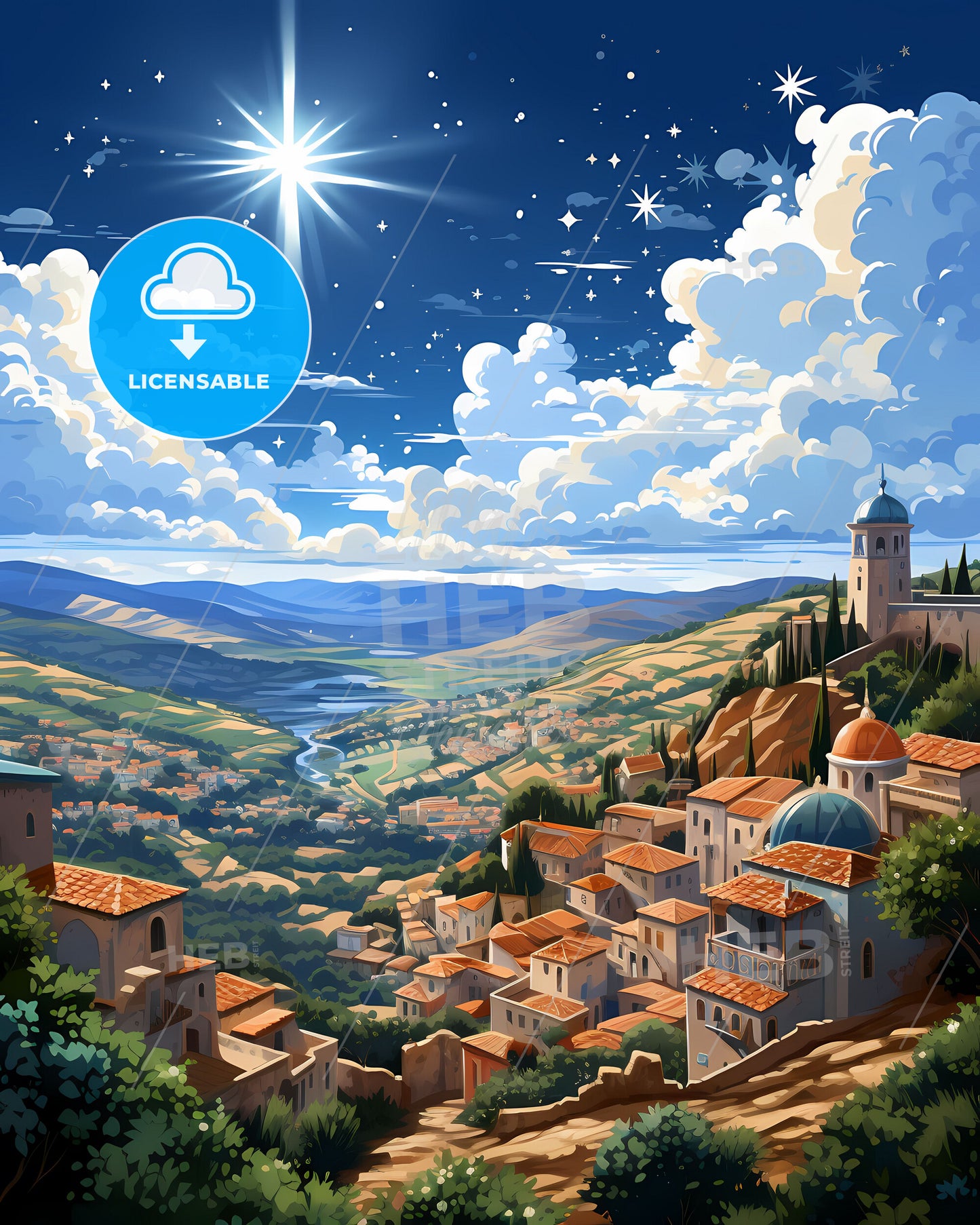 Rabat Morocco Town Skyline with River and City Art Painting