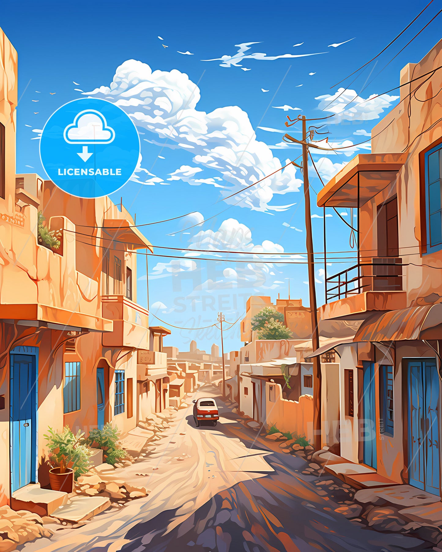 Rajkot India City Skyline Vibrant Painting Street Buildings Colorful Art India