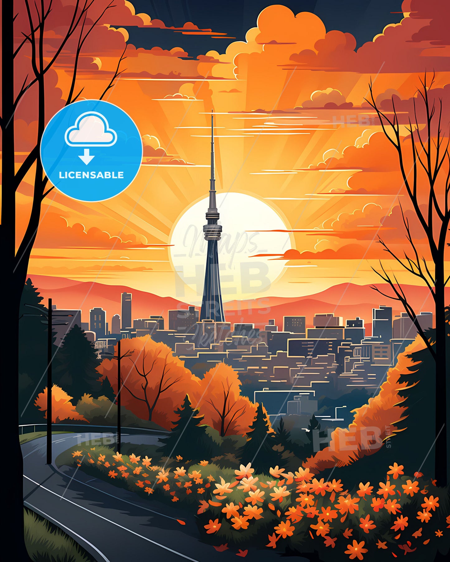 Vibrant Rawalpindi Pakistan City Skyline Sunset Painting Art