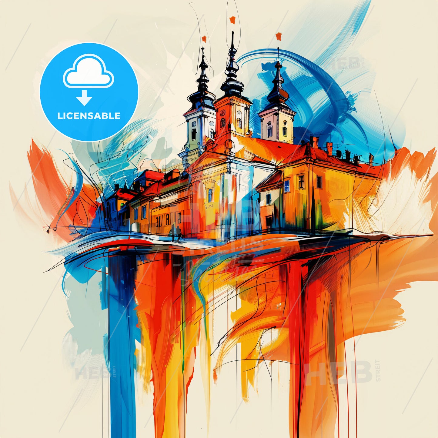 Vibrant Érd, Hungary - A Painting Of A Building