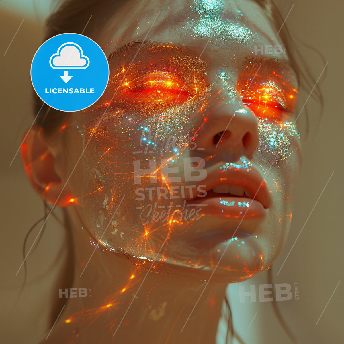 Rebel Reflections: Mirrors of Mischief - A woman with glowing lights on her face