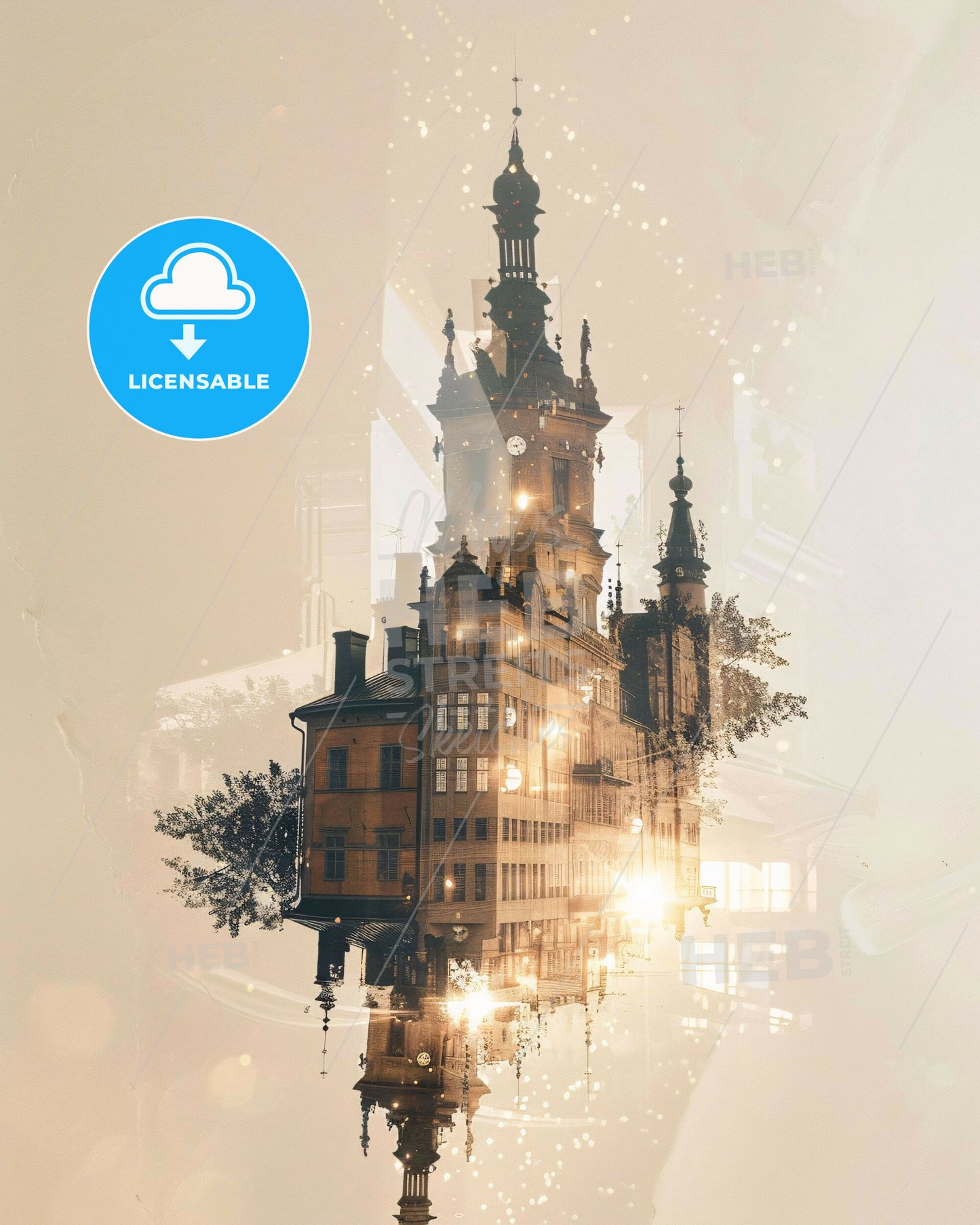 Örebro Skyline Composite Art City Poster - A building with a tower and a building with a tower