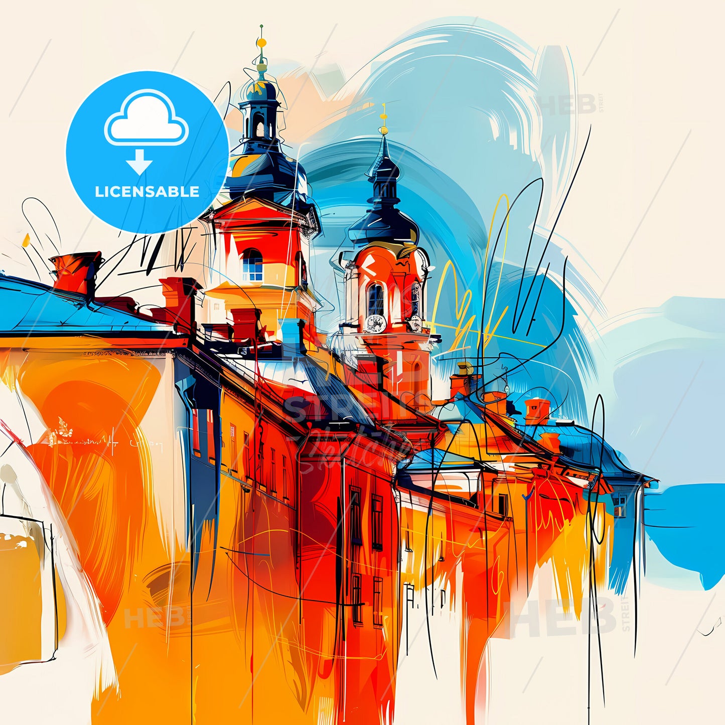 Vibrant Örebro, Sweden - A Painting Of A Building With Towers