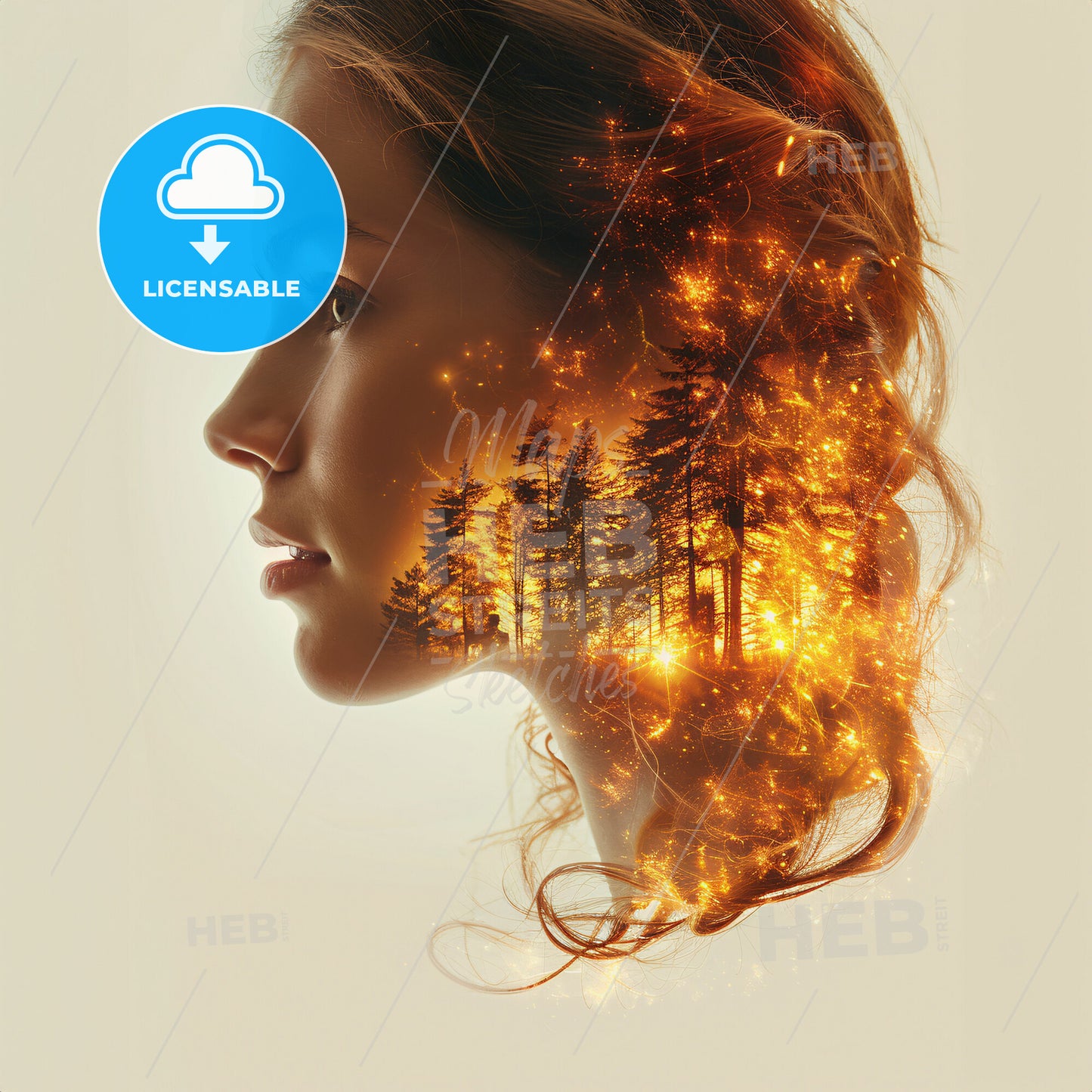 Reflections on Reality: A Mirror’s Tale - A womans profile with a forest and fire