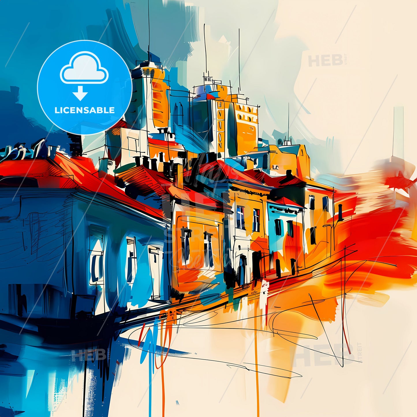 Vibrant Rehovot, Israel - A Painting Of Buildings On A Hill