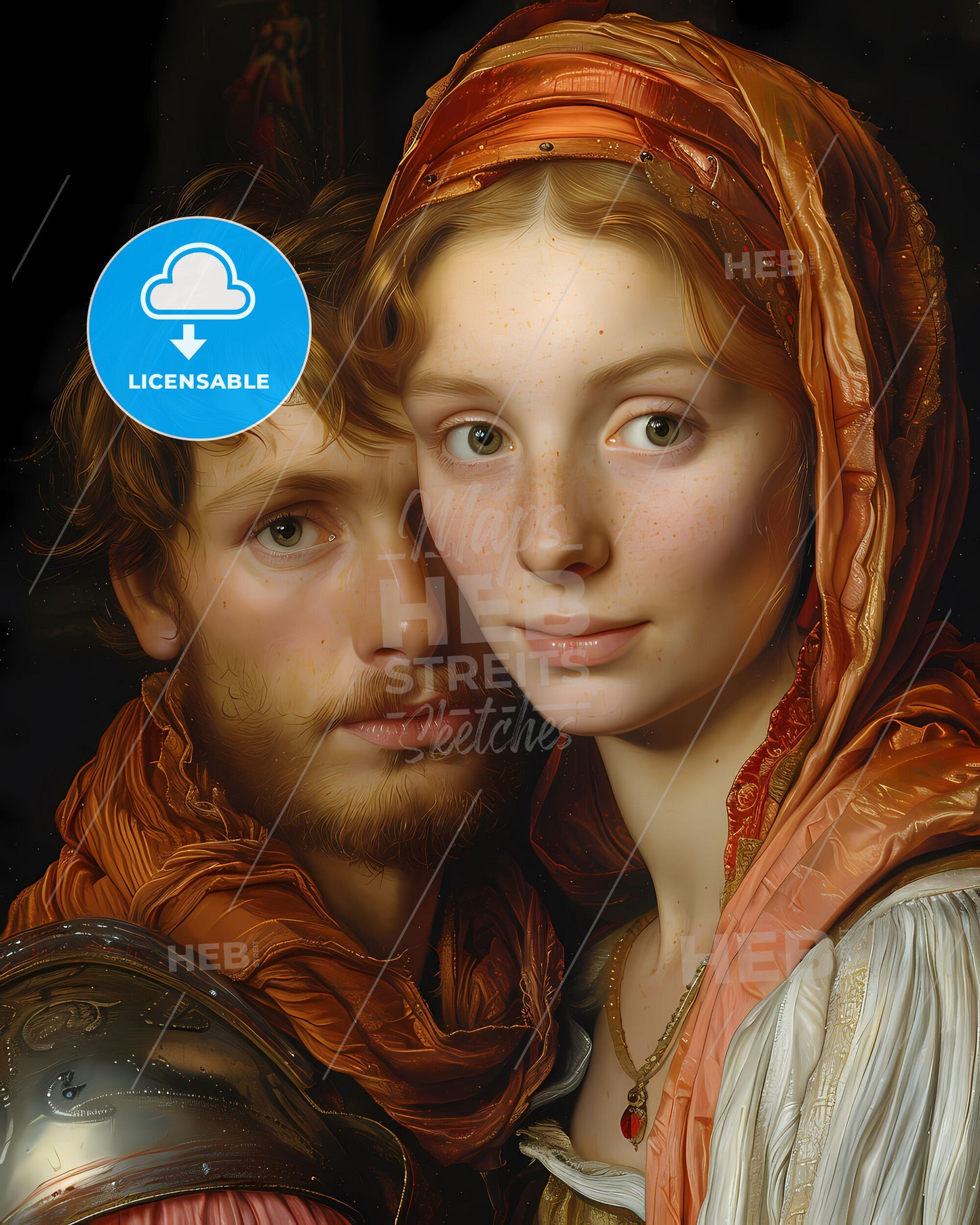 Renaissance Art Family Friends Painting Orange Headscarf Vibrant Image