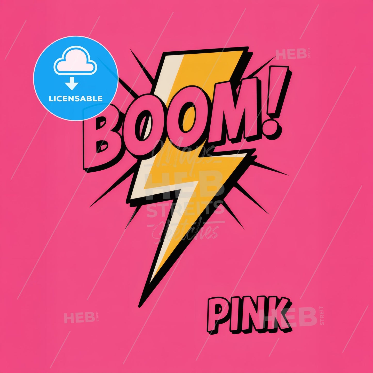 Retro Comic Lightning Bolt Print - Bold BOOM! Design on Pink Background