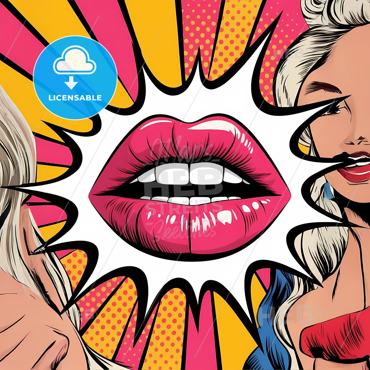 Retro Glam: Pop Art Lips Burst with Colorful Radiance