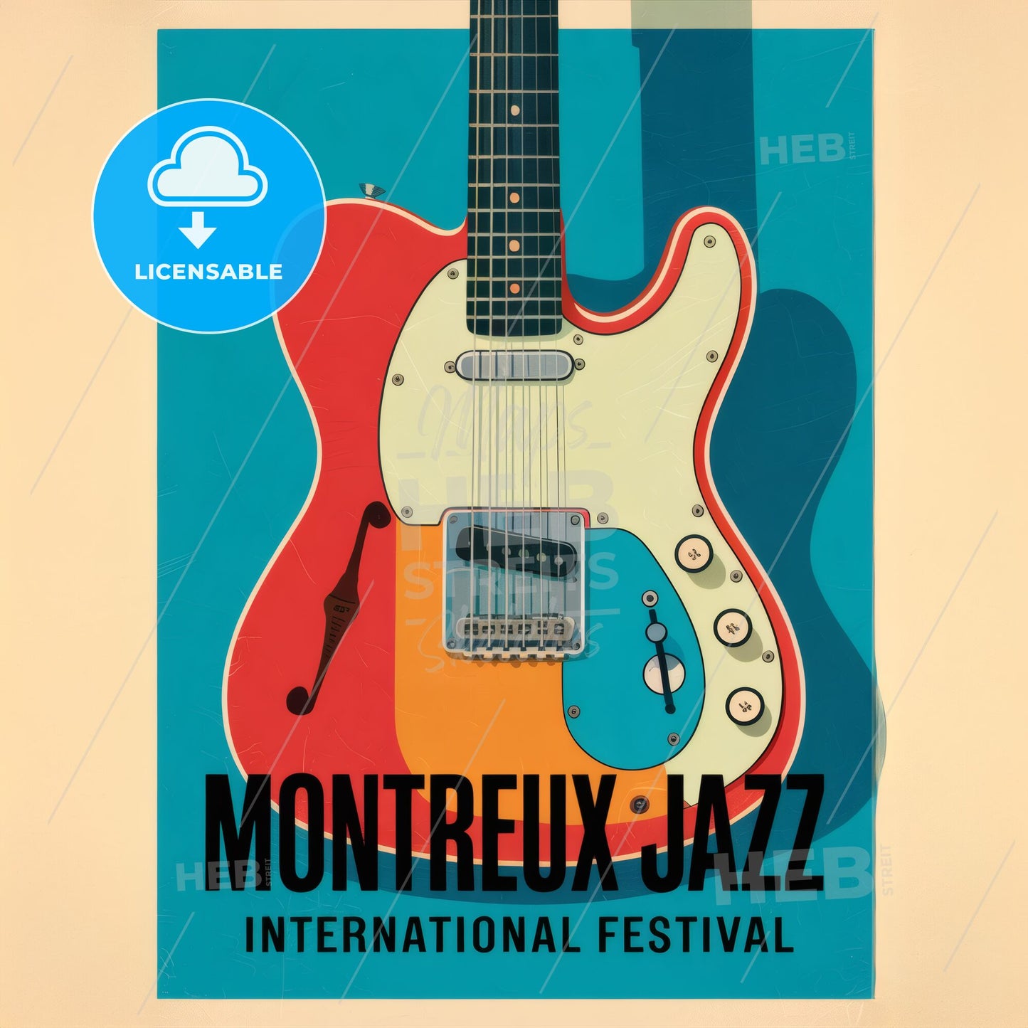 Retro Minimalist Fender Telecaster Poster - Vibrant Mid-Century Jazz Art Print