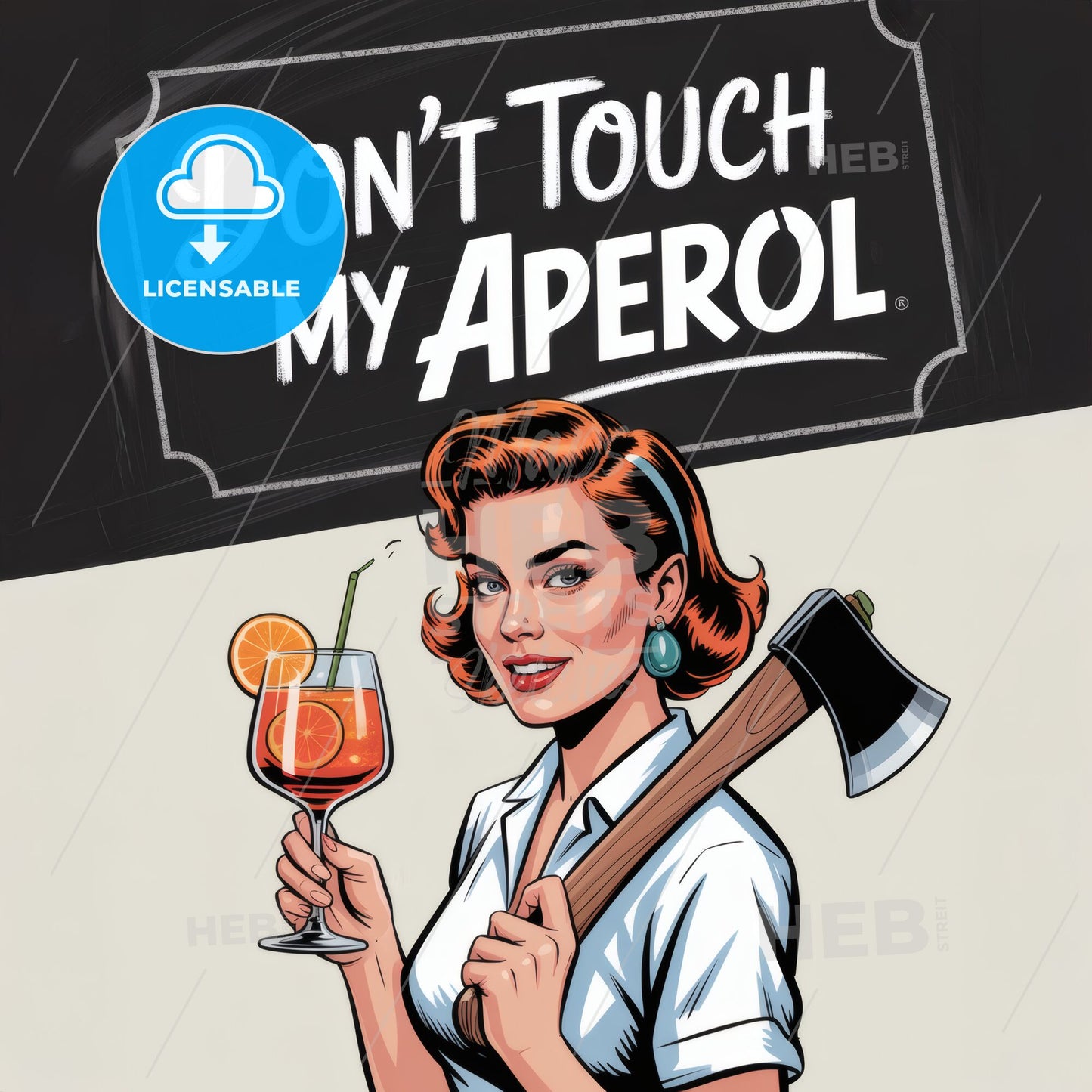 Retro Pop Art: Defend Your Aperol with Style and Attitude in a Playful Vintage Illustration.