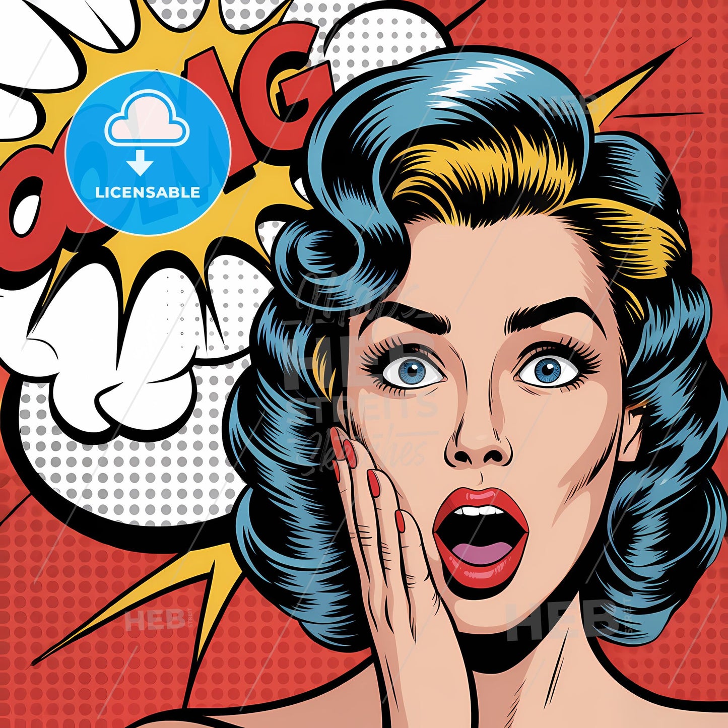 Retro Pop Shock: Turquoise Tresses and Comic Book Surprise