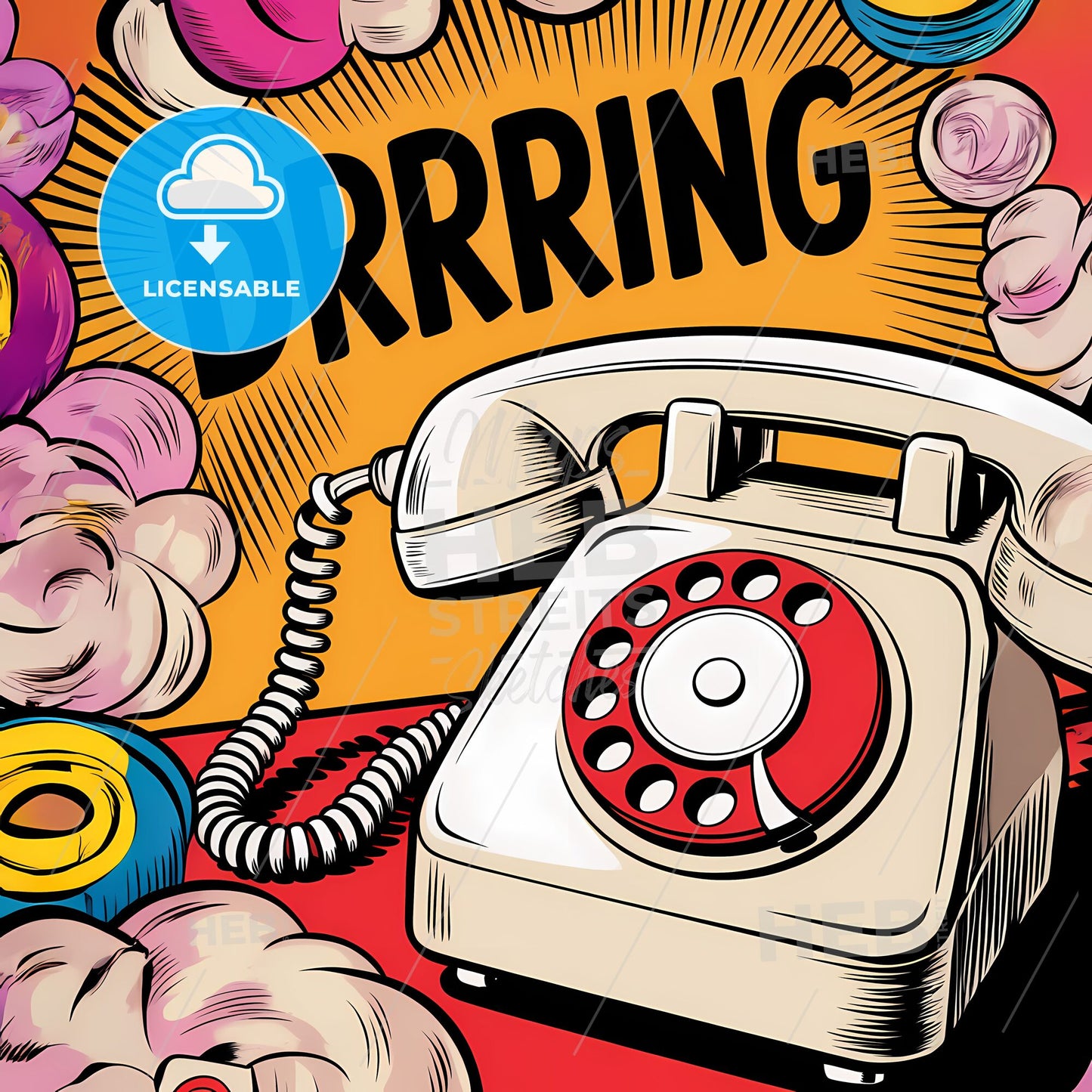 Retro Vibes: Vintage Rotary Phone Pop Art with Bold Comic Style Burst