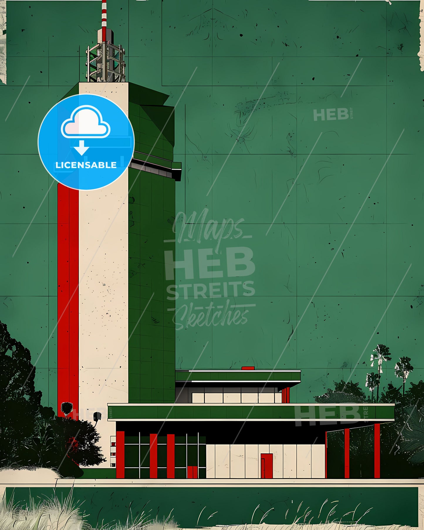 Retrofuturist Building Architecture, Mid-Century Minimalist Abstract Bauhaus Golden Ratio