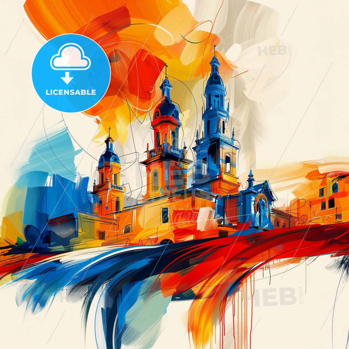 Vibrant Reynosa, Mexico - A Painting Of A Building With Towers And A Colorful Background