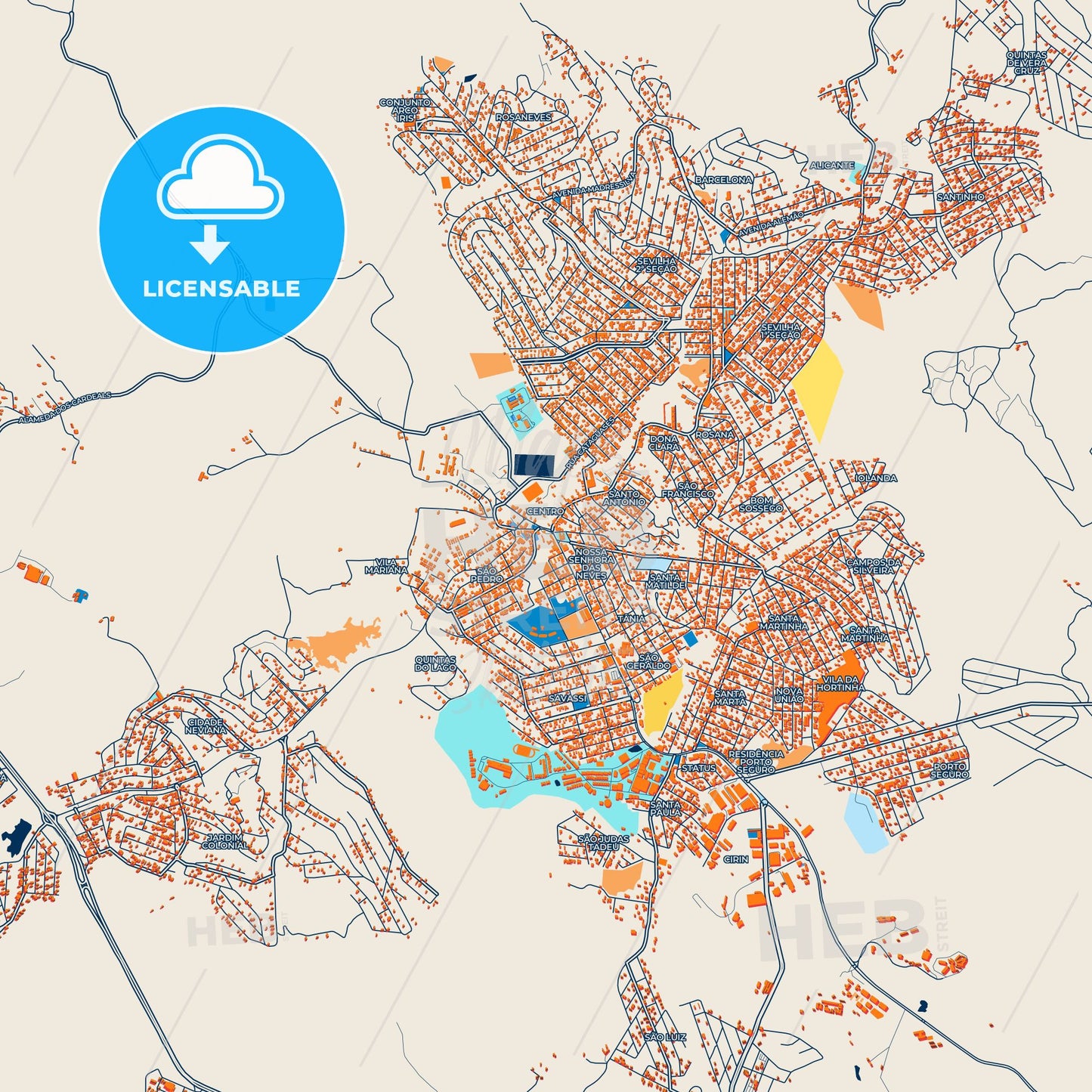 Colorful Ribeirao das Neves Street Map with Labels and Buildings