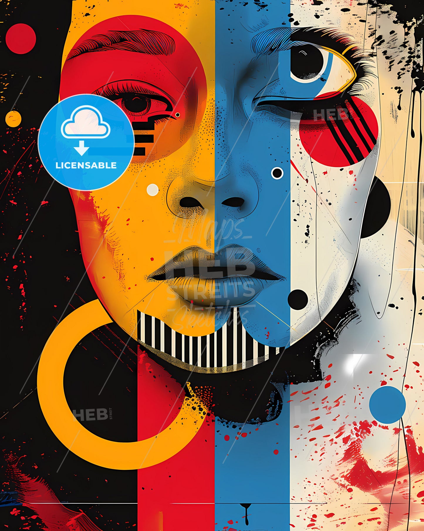 Vibrant Abstract Risograph Printing: Lively Sound Designer Capturing Funny Sounds with Advanced Color Matching in Multi-Color Painting on Red Background