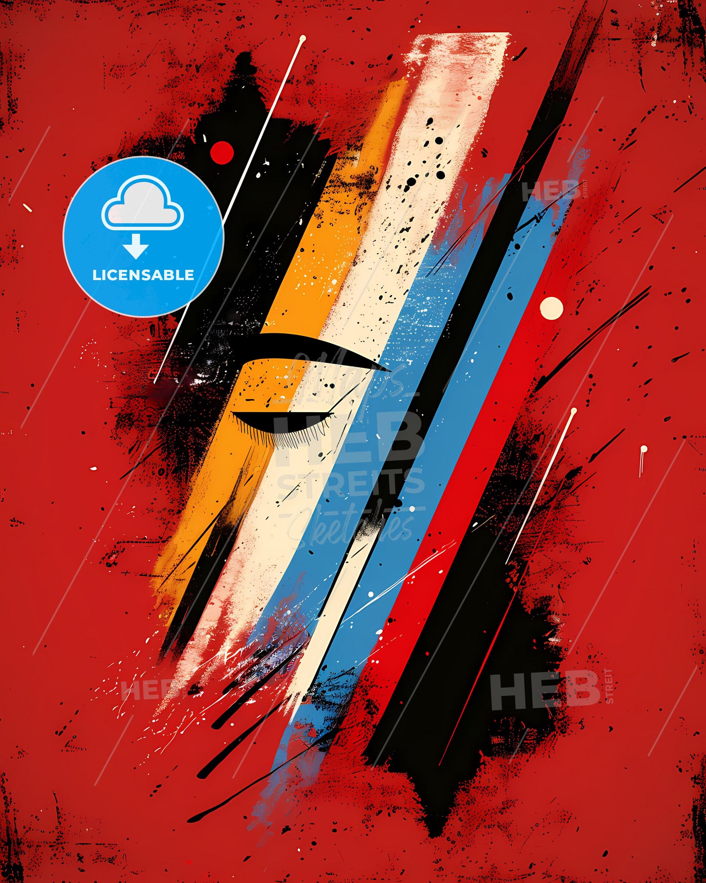 Abstract Risograph Art: Colorful Lines, Sound Recording, Illustration, Advanced Color Matching, Red Background