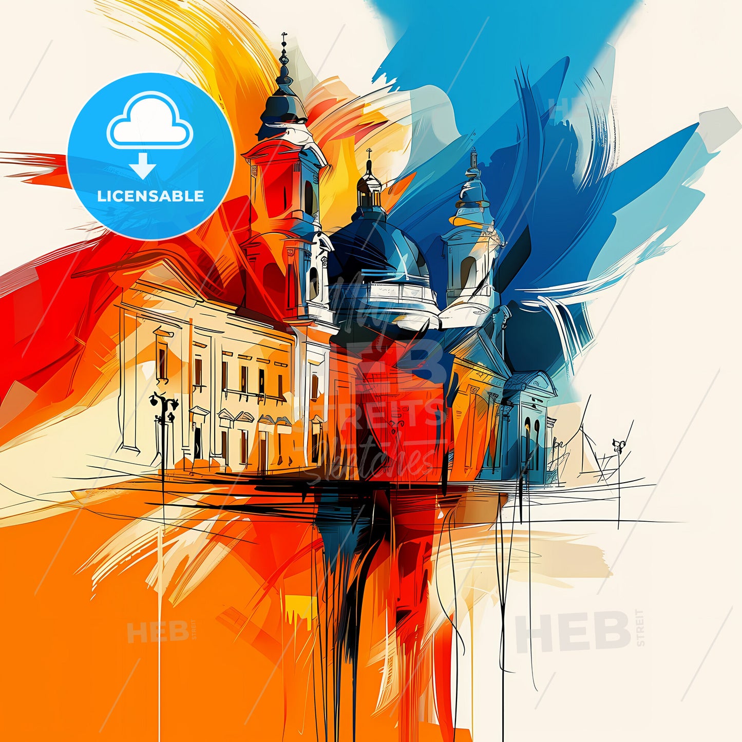 Vibrant Русе, Bulgaria - A Painting Of A Building With A Colorful Background