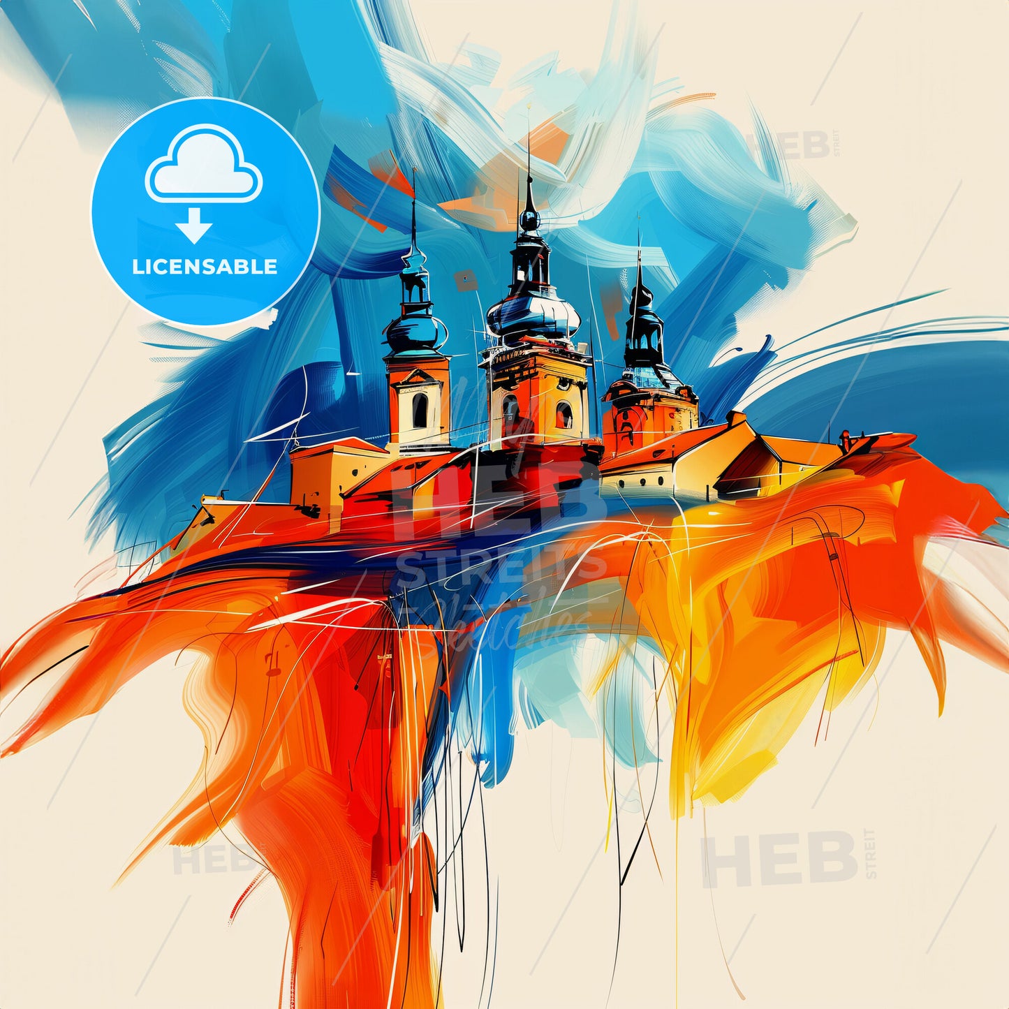 Vibrant Rzeszów, Poland - A Painting Of A Building With Towers