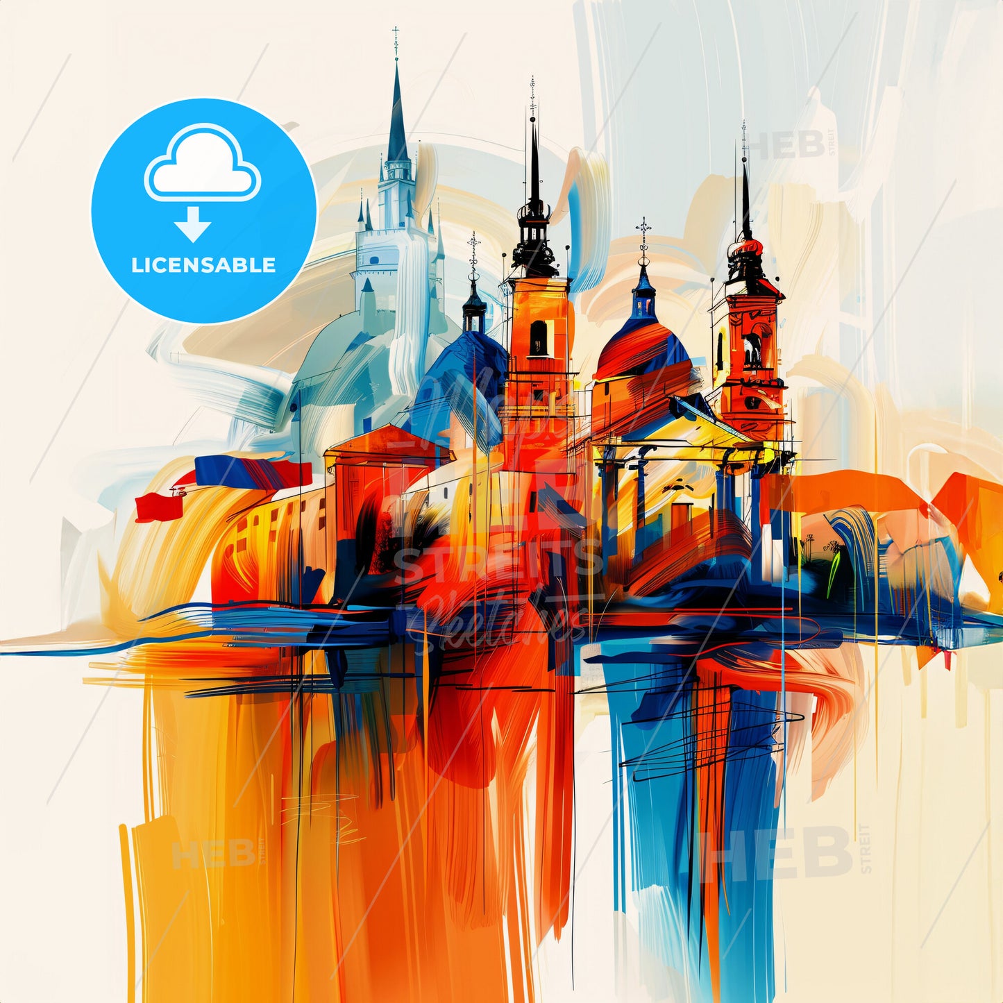 Vibrant Saarbrücken, Germany - A Painting Of A Building With Towers