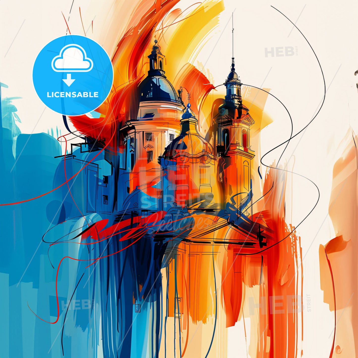 Vibrant Sabadell, Spain - A Painting Of A Building With Colorful Paint