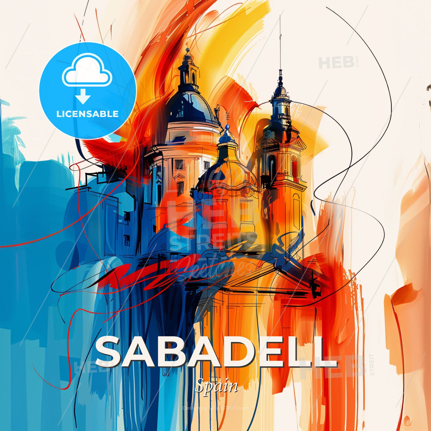 Vibrant Sabadell, Spain - A Painting Of A Building With Colorful Paint - Square format print template