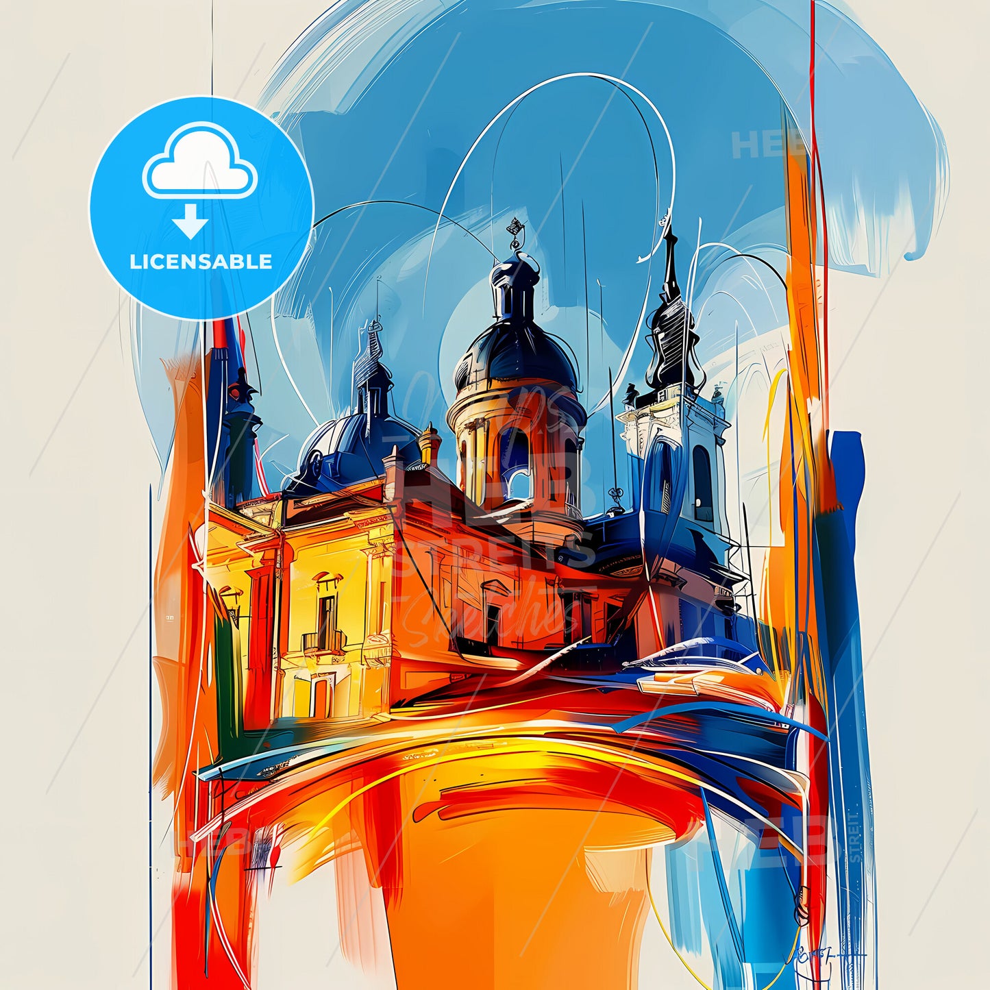 Vibrant Sabadell, Spain - A Painting Of A Building