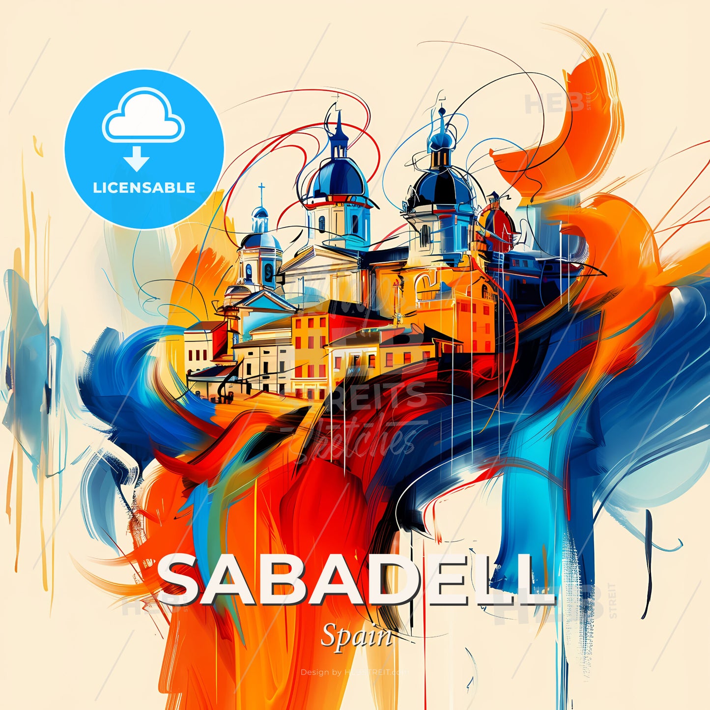 Vibrant Sabadell, Spain - A Painting Of A Building With Colorful Paint - Square format print template