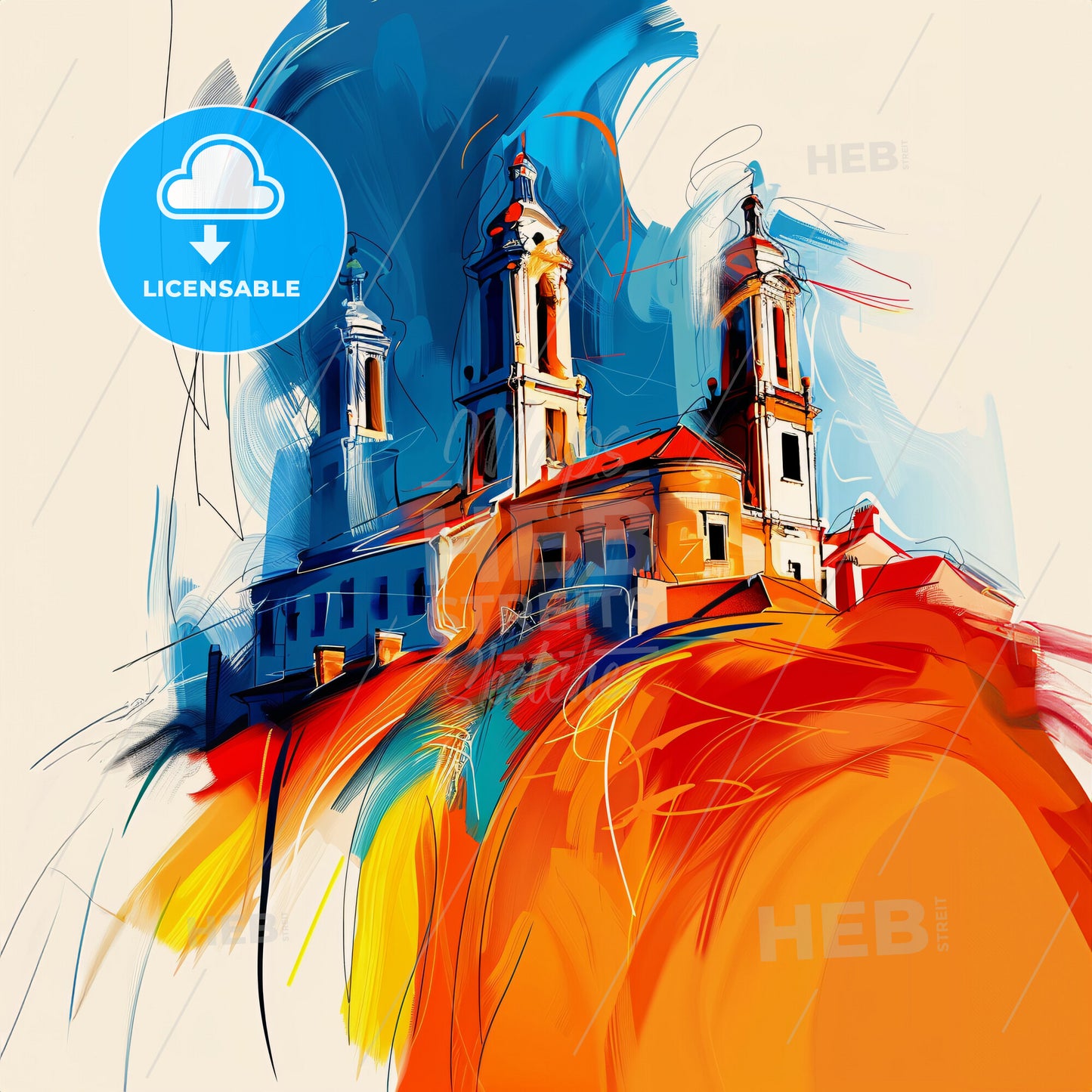 Vibrant Saint-Denis, France - A Painting Of A Building On A Hill