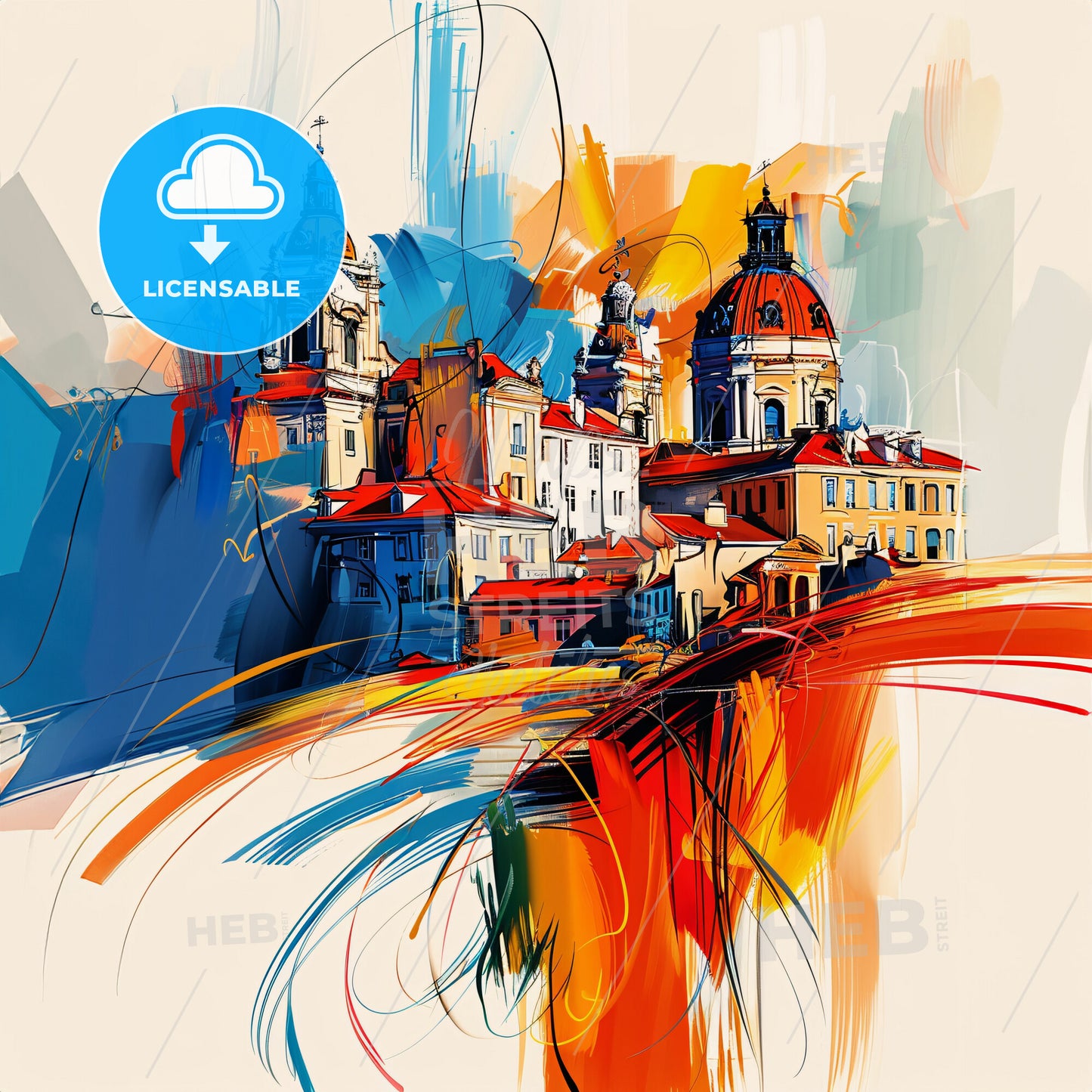 Vibrant Saint-Louis, France - A Painting Of A Building With A Colorful Background