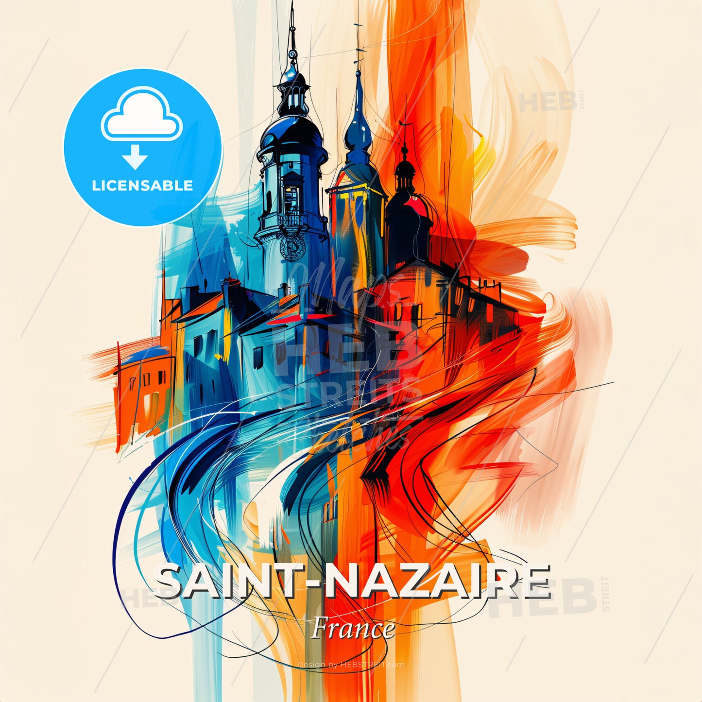 Vibrant Saint-Nazaire, France - A Painting Of A Building - Square format print template
