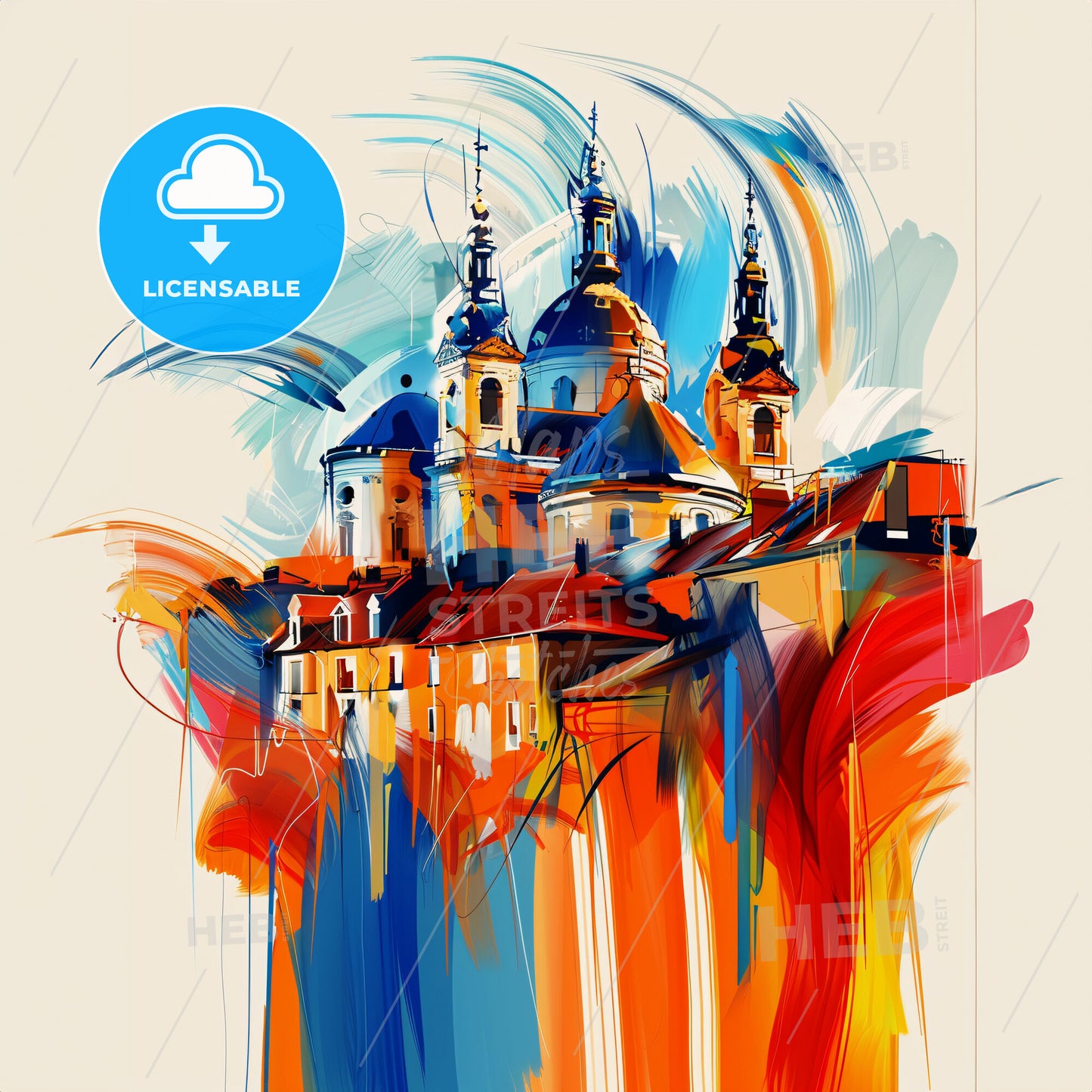 Vibrant Saint-Nazaire, France - A Painting Of A Building With A Colorful Background