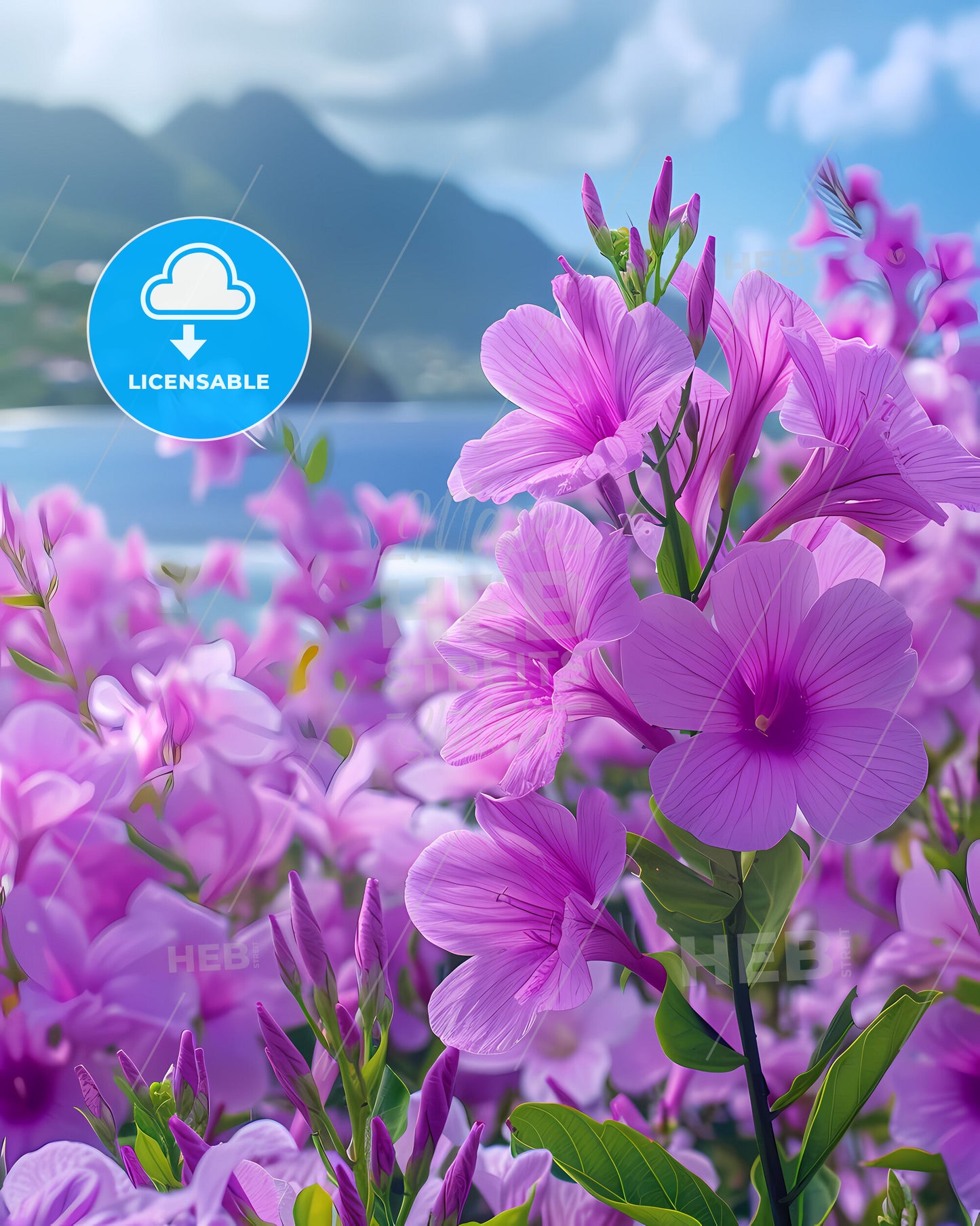 Vibrant Purple Flowers in Artistic Painting, Saint Lucia, North America