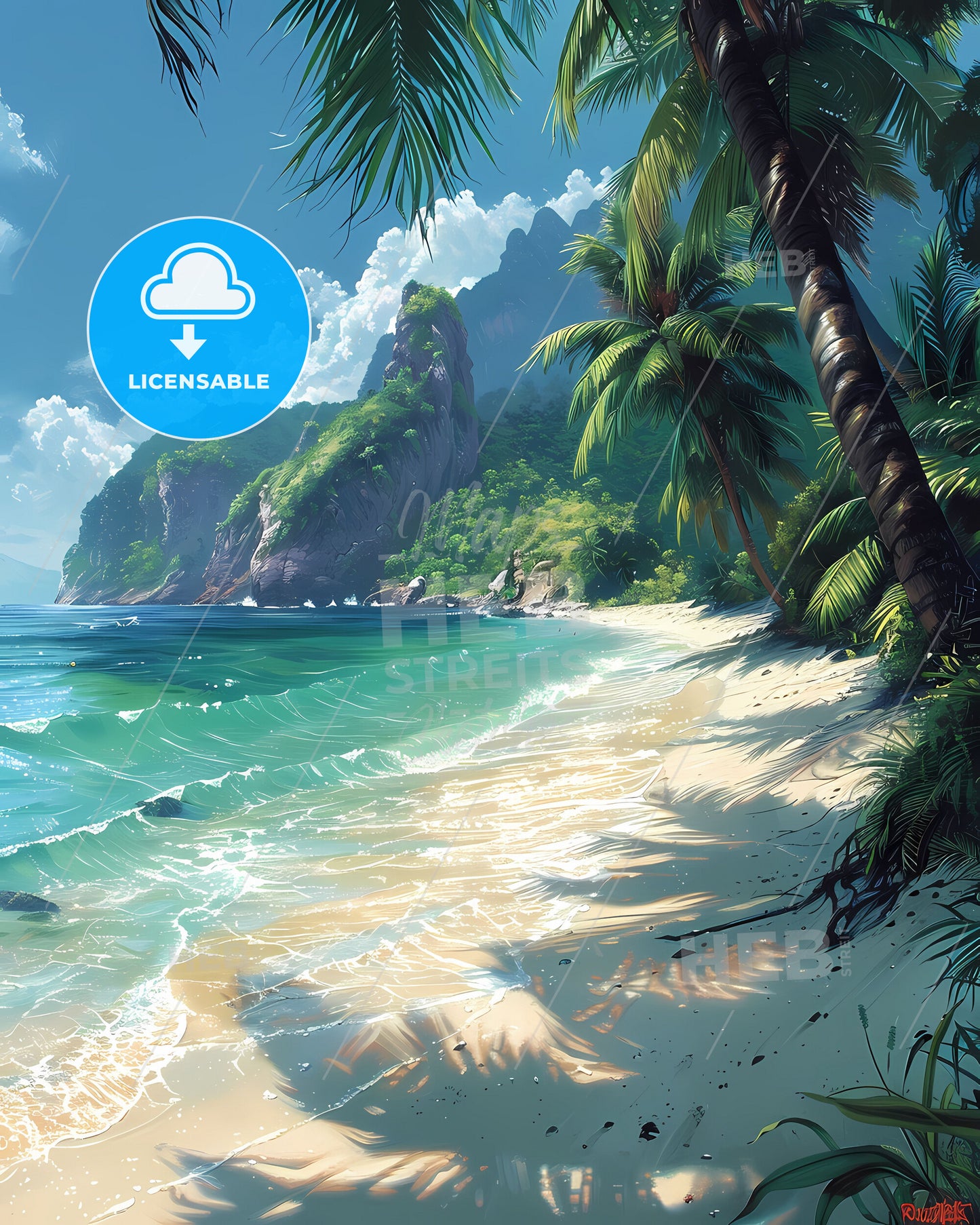 Caribbean Beach Painting, Saint Lucia, Palm Trees, Water, Vibrant Art, Colorful Canvas