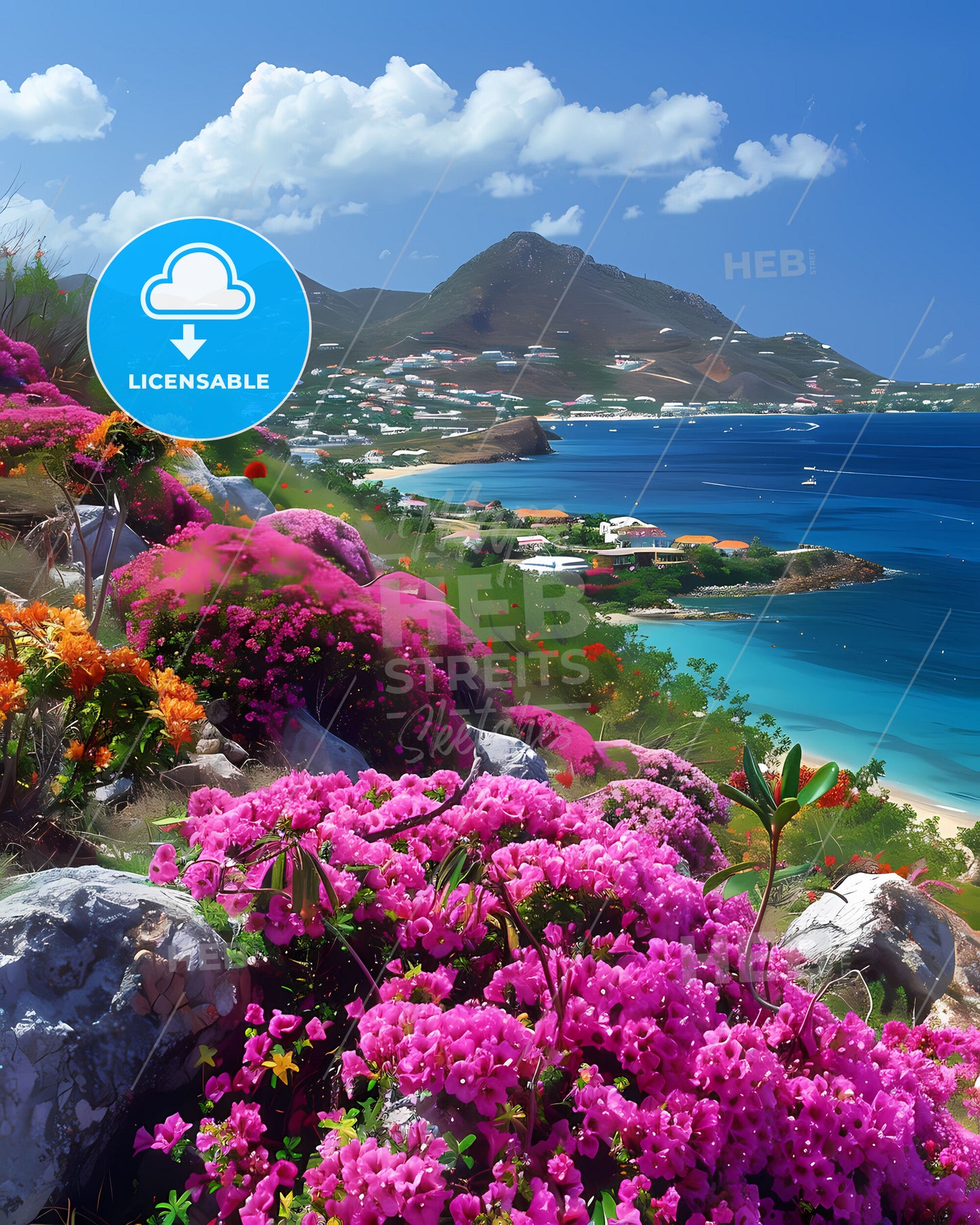 Colorful Flower Field by Waterside, Saint Martin, North American Art