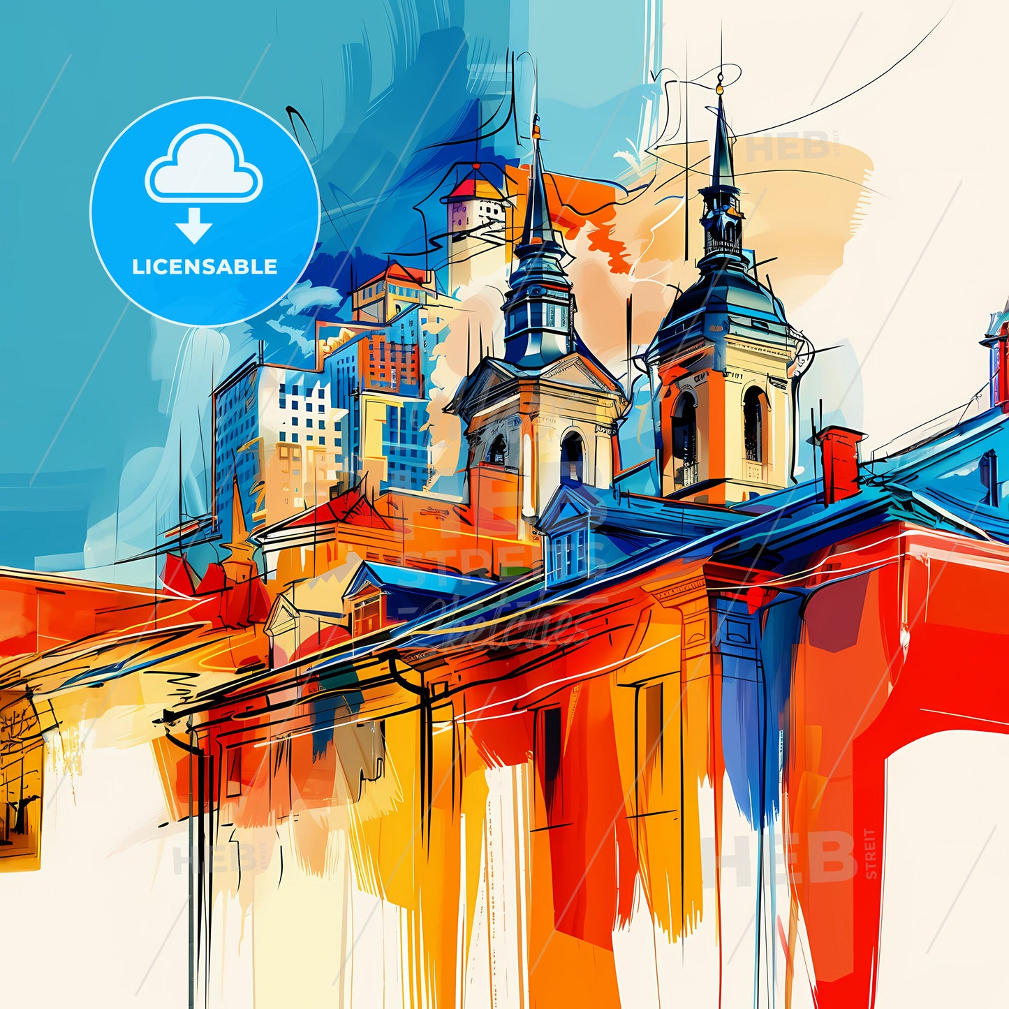 Vibrant Saint Paul, Minnesota - A Colorful Painting Of A Building With Towers And Buildings In The Background