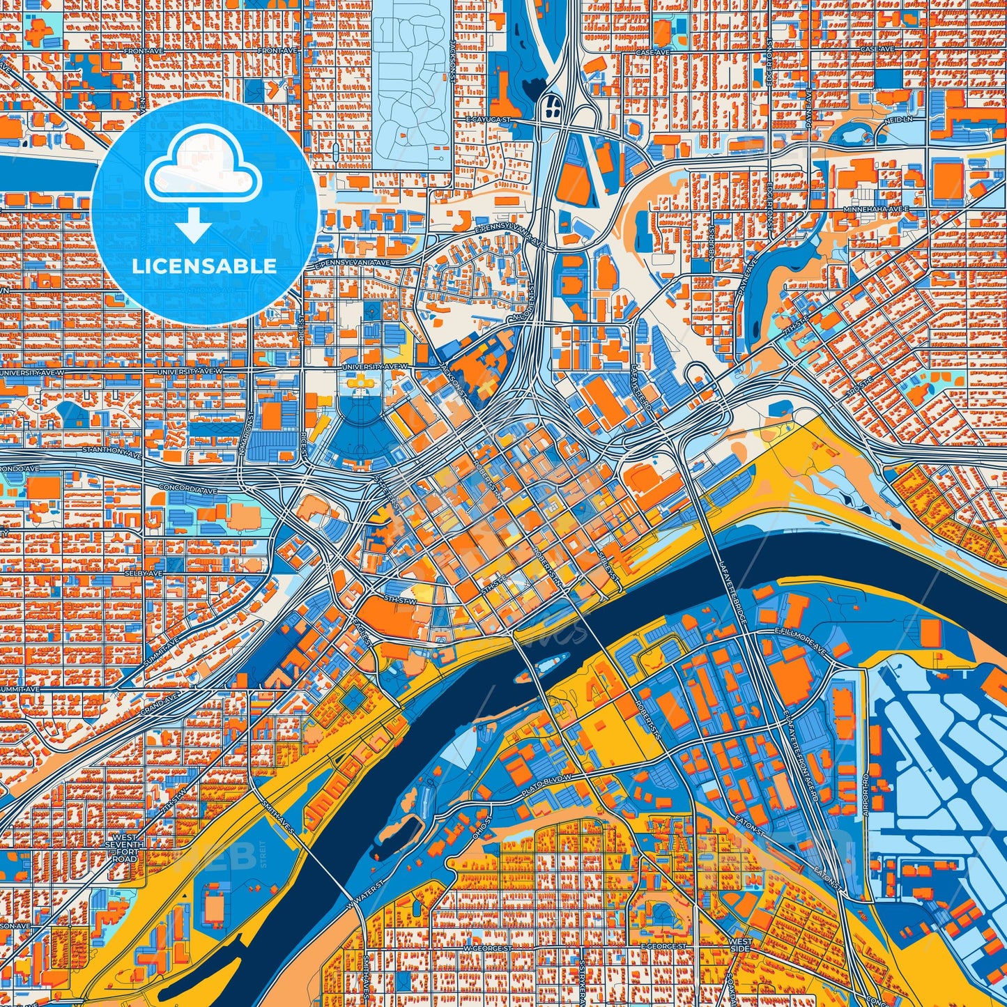 Colorful Saint Paul Street Map with Labels and Buildings