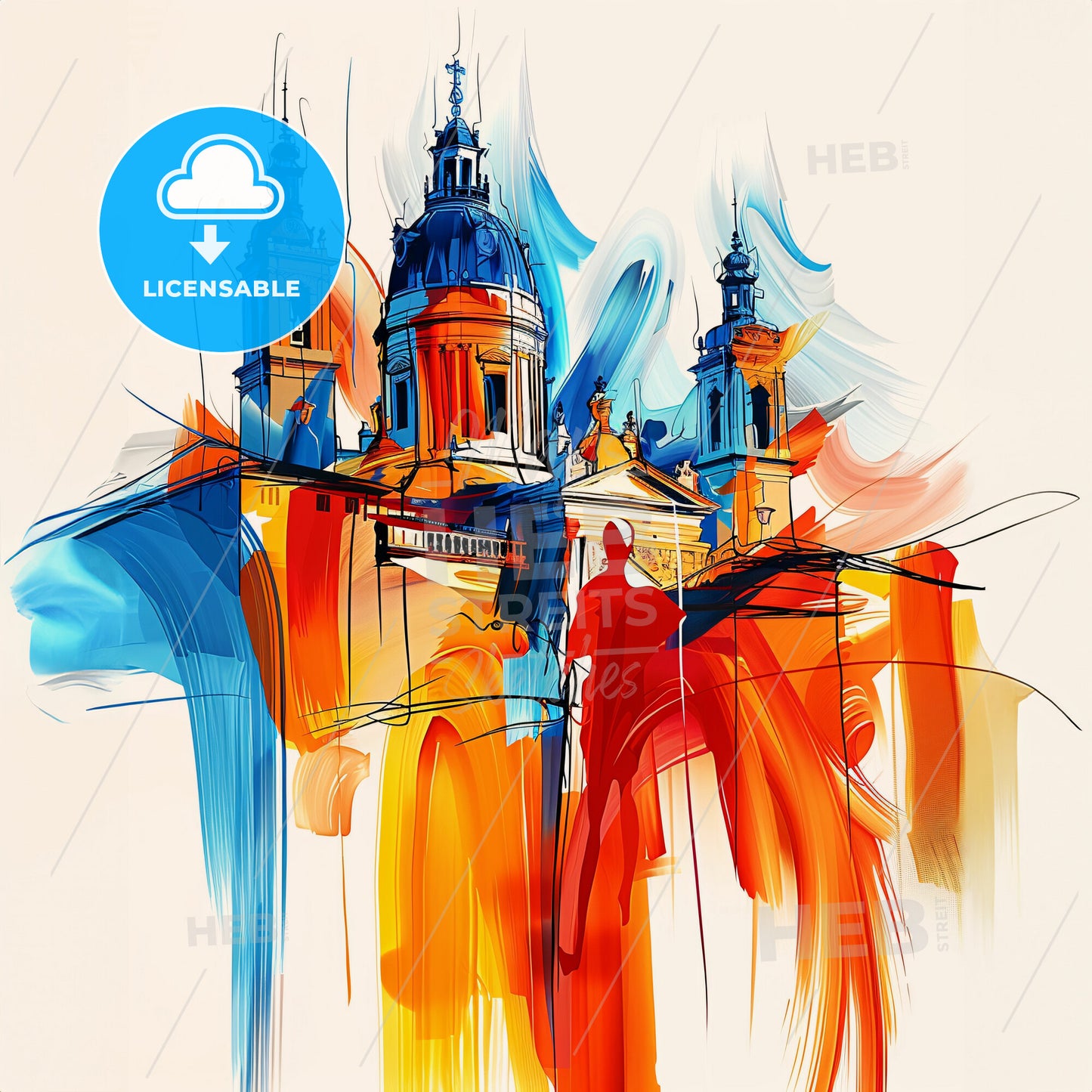 Vibrant Salamanca, Spain - A Painting Of A Skyline With A Colorful Building