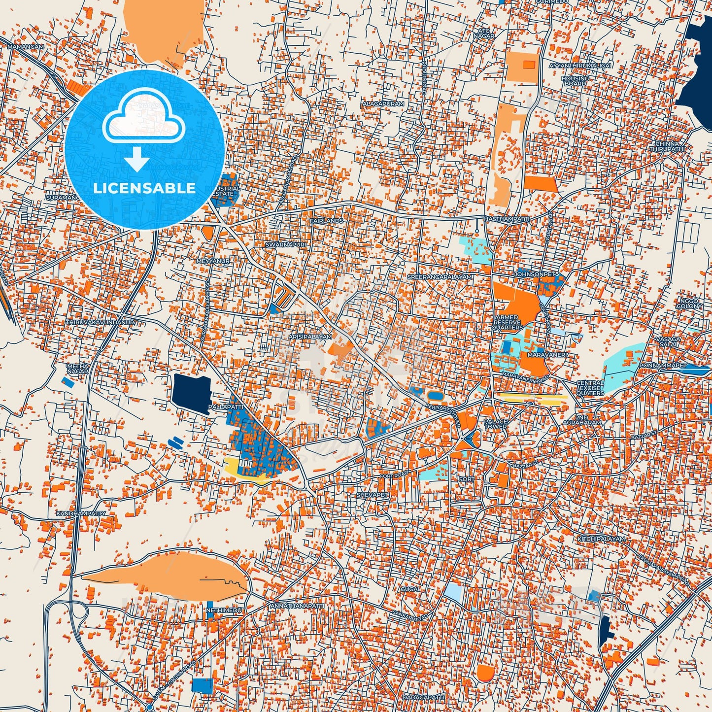 Colorful Salem Street Map with Labels and Buildings