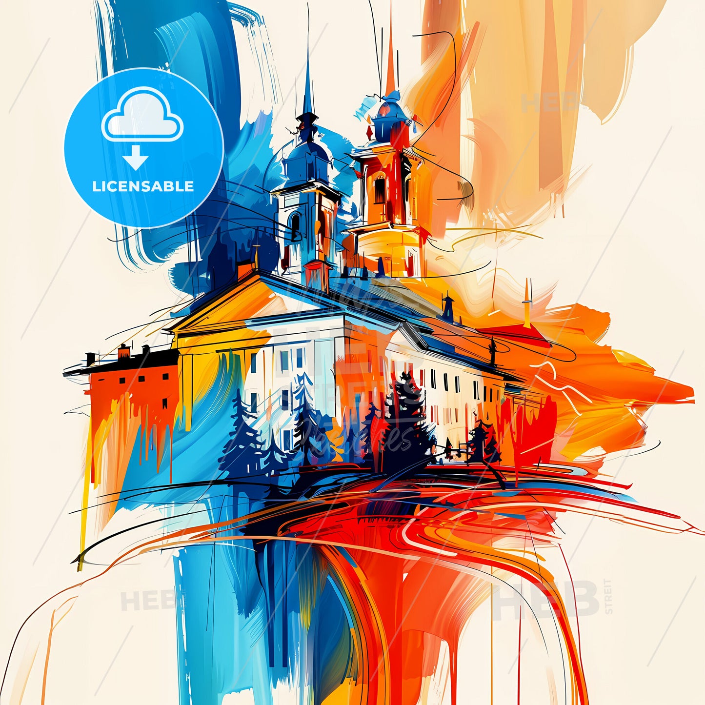 Vibrant Salem, Oregon - A Painting Of A Building With Trees And A Building In The Background