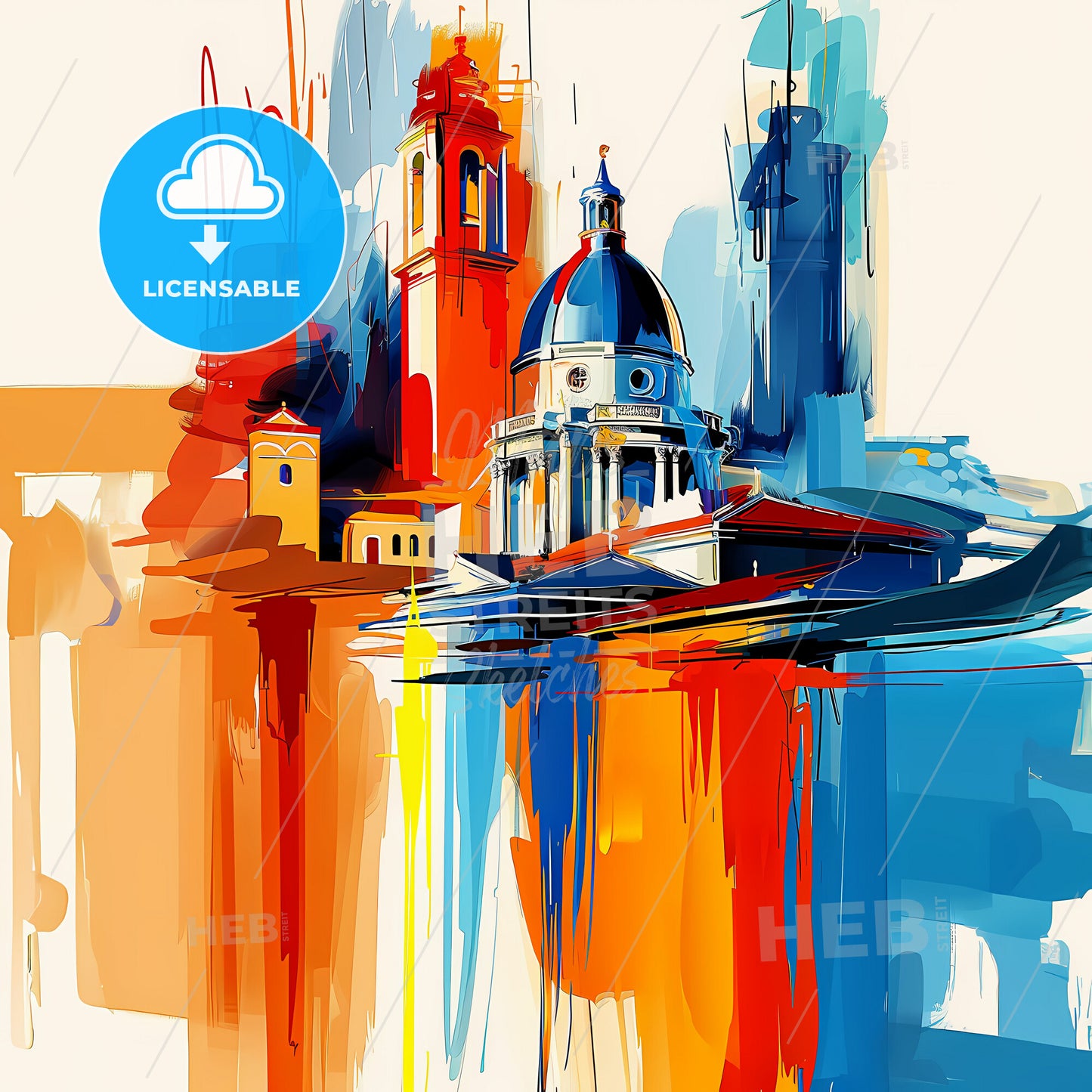 Vibrant Salinas, California - A Painting Of A Building With A Dome And Towers